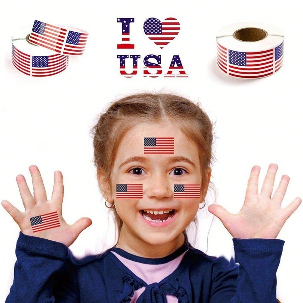 100-250PCS American Flag Stickers Roll | USA Patriotic Labels for Crafts