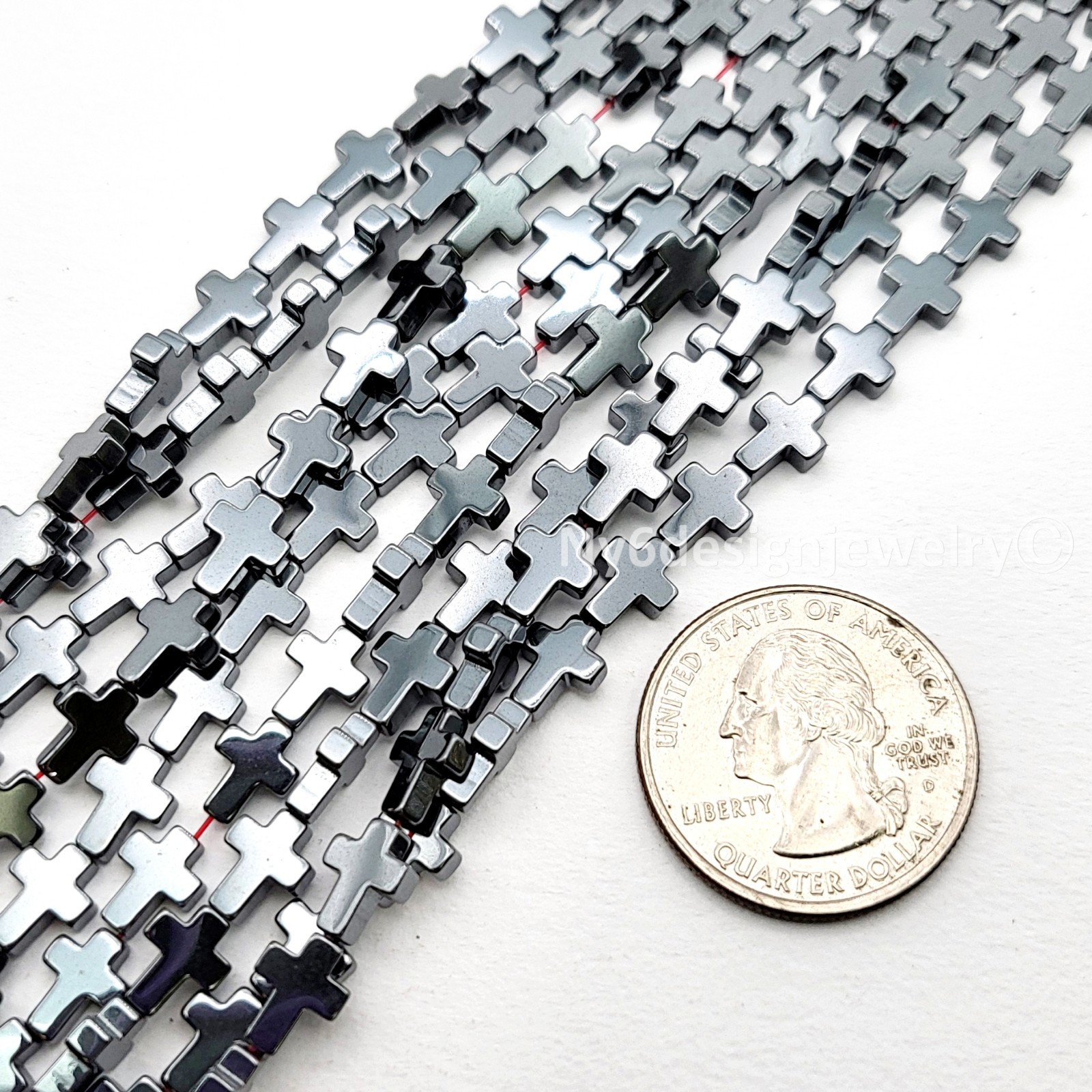 Metallic Gray Hematite Cross Beads – 8x6mm –15” Strand Natural Gemstone Beads