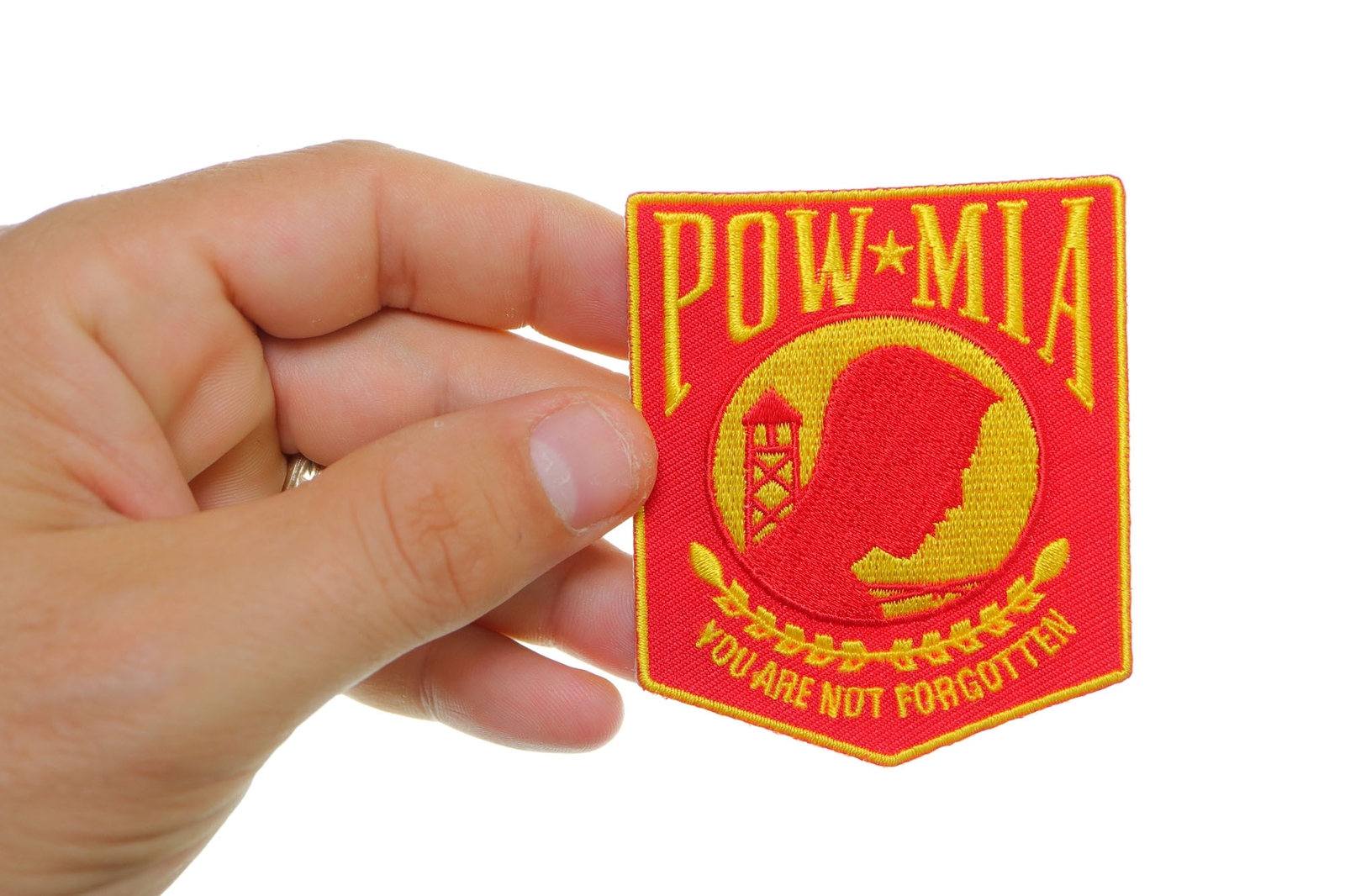 POW MIA Red and Yellow Patch- 2.5×3 inch – P4978