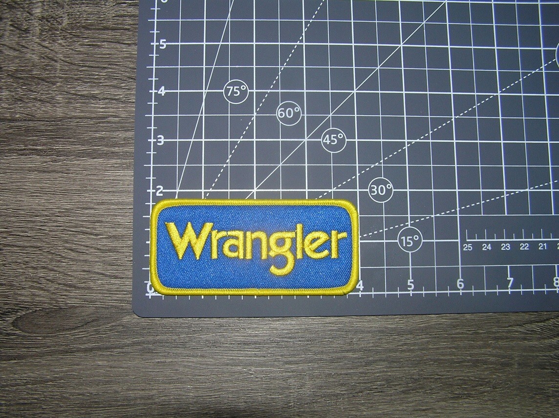 Wrangler Jeans Rodeo Racing Retro Style Embroidered Iron-On Patch 4″ x 1.75″