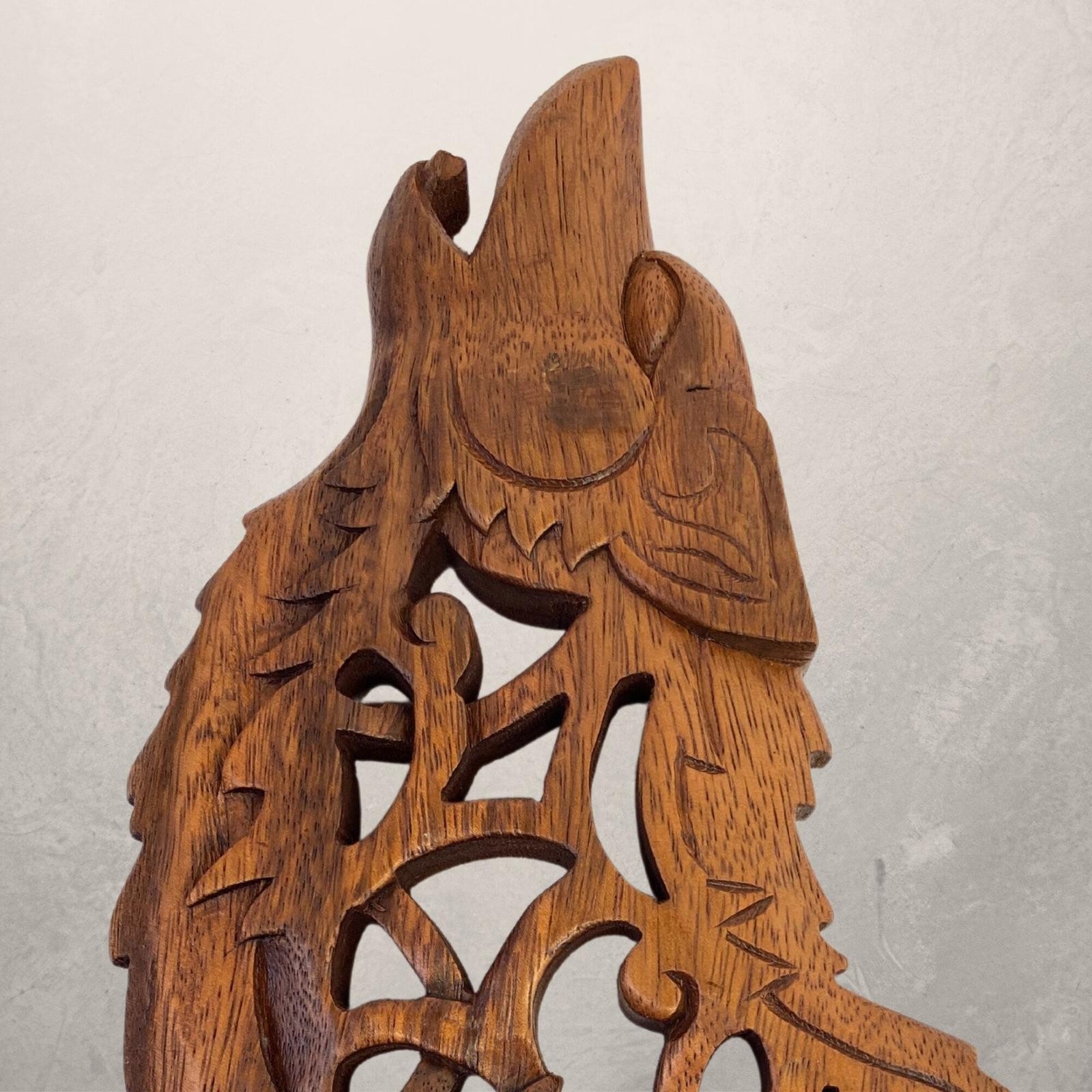 Celtic Howling Wolf Wall Art Panel Sculpture Handmade hand Carved Suar wood Ca