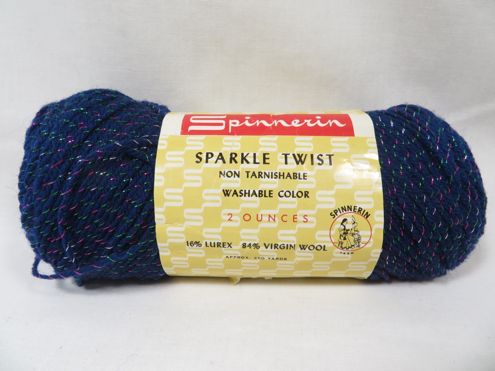Vintage Spinnerin Sparkle Twist Yarn Lot of 4 Skeins Navy Blue