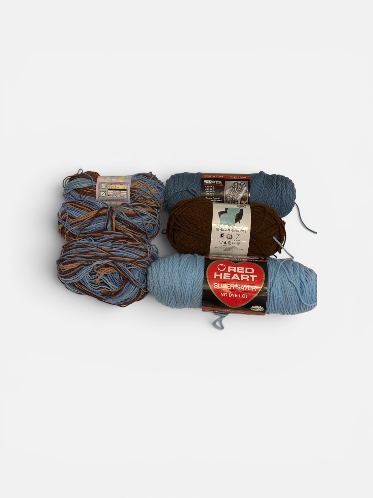 Lot of 6 Acrylic skeins featuring Yarn Bee Hushabye Ombre in Baby Blue Camo