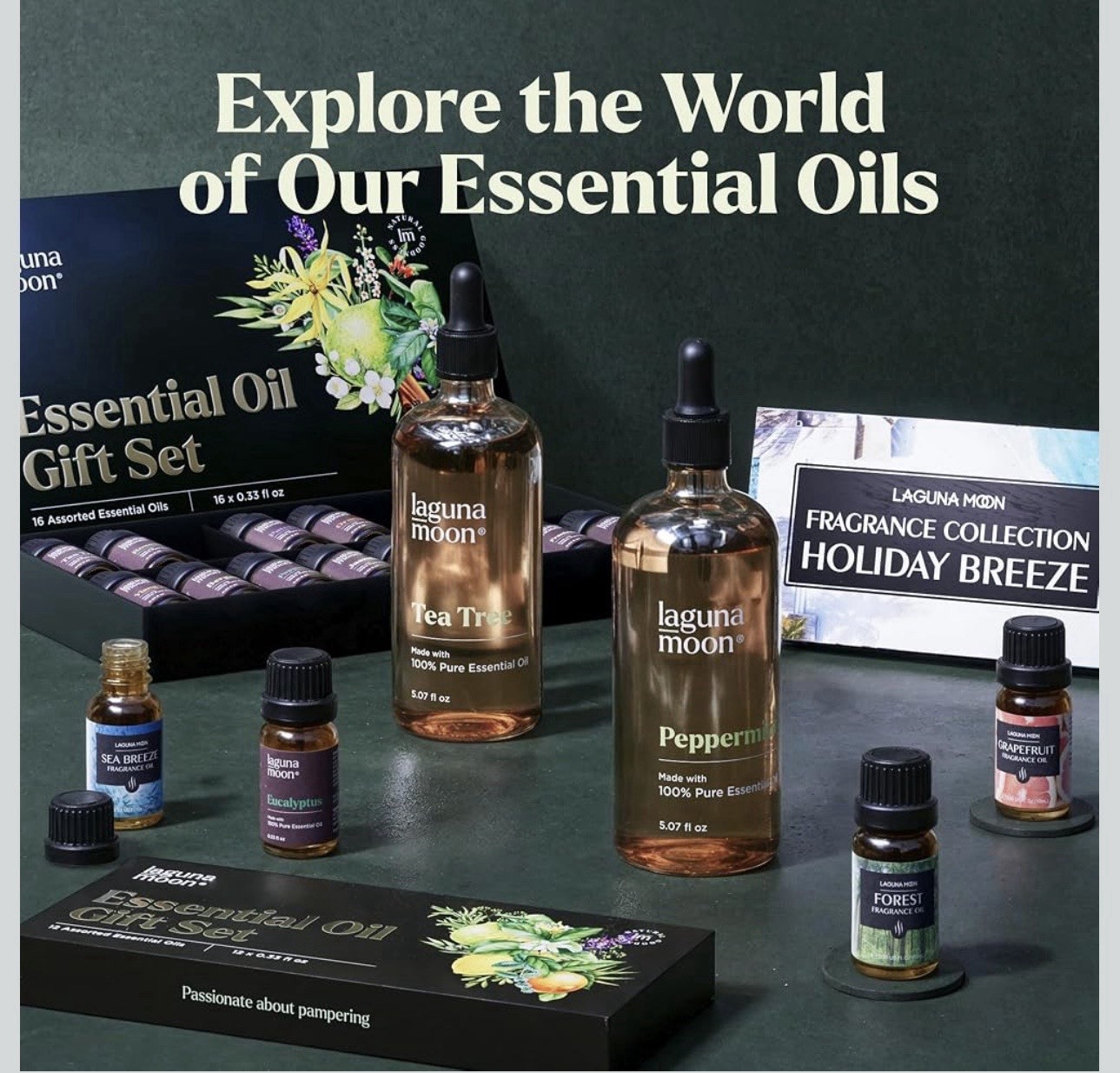 Laguna Moon Essential Oil Gift Set, Eucalyptus Tea Tree Orange Lemongrass