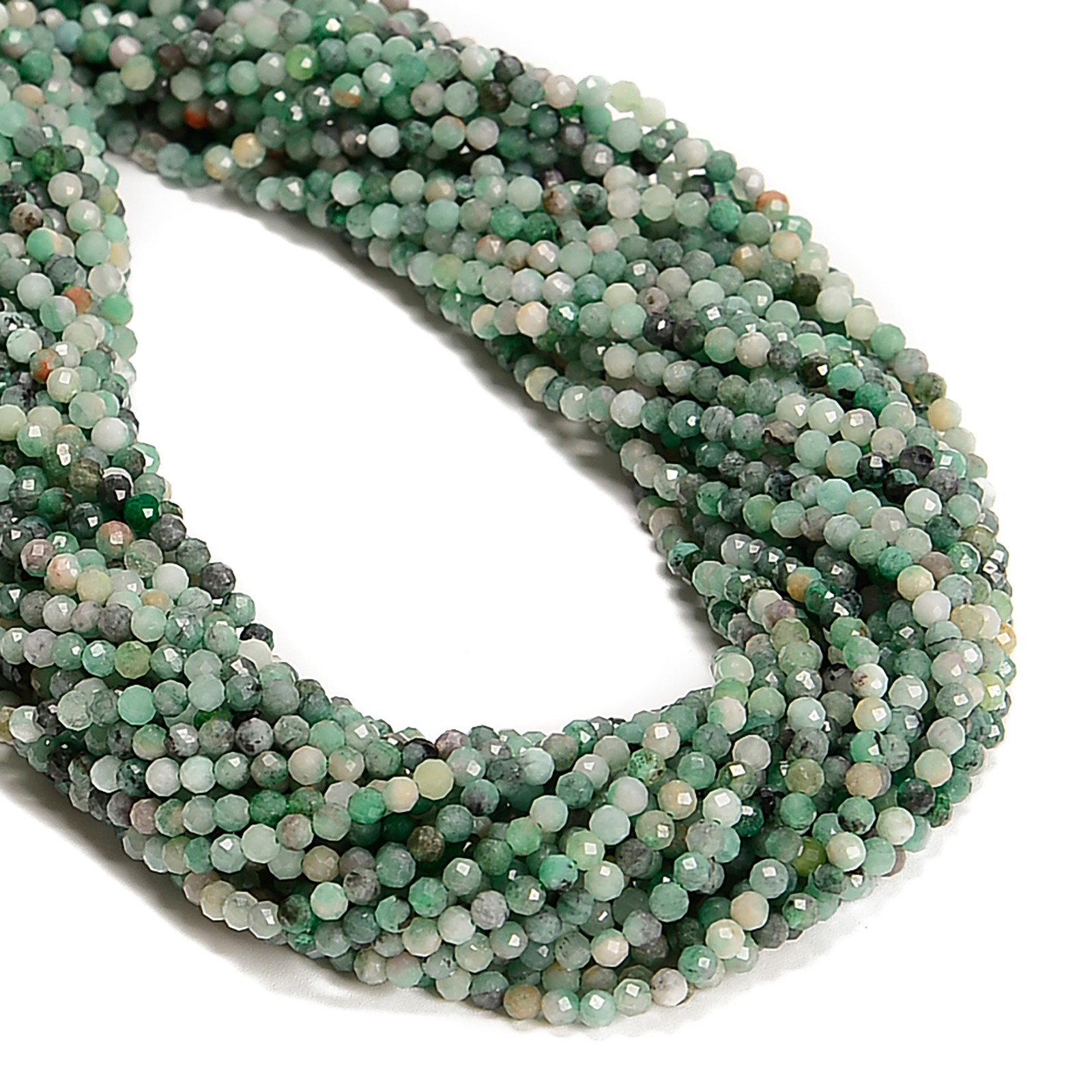 Natural Emerald Faceted Round Beads Size 3mm 15.5” Strand