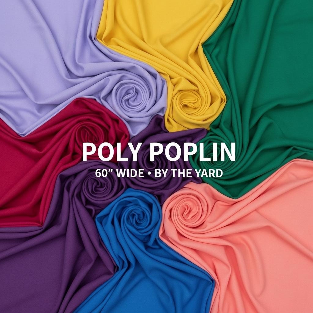 Poly Poplin Fabric 60 Inch Wide Wrinkle Resistant Polyester Durable Fabric