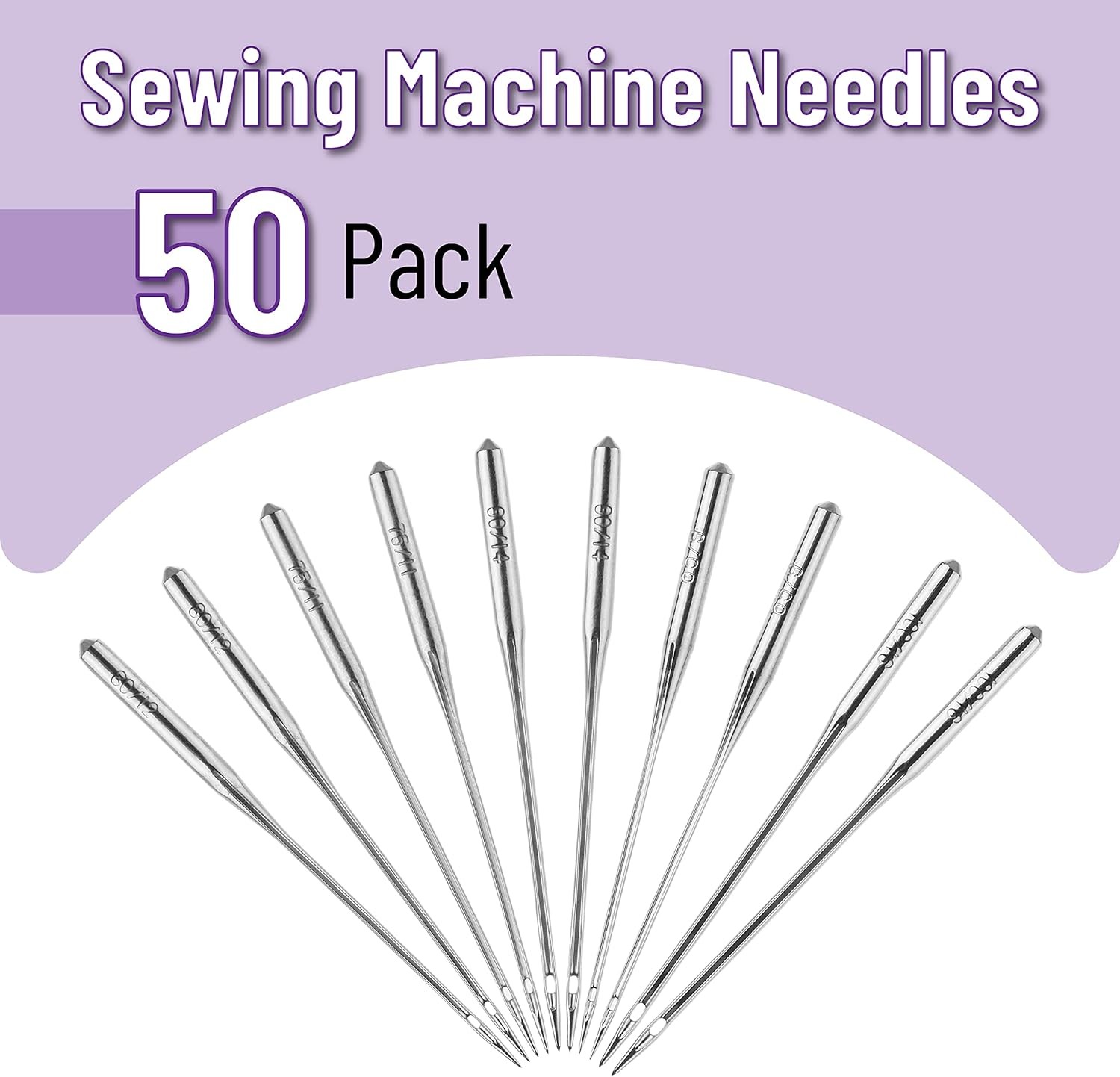50 Pack Universal Sewing Machine Needles Assorted Sizes Singer Brother Janome XS