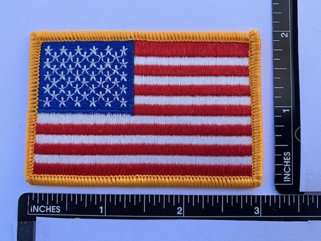 SEW-ON ONLY – USA AMERICAN FLAG EMBROIDERED PATCH GOLD BORDER (3 x 2”) – HI QLTY