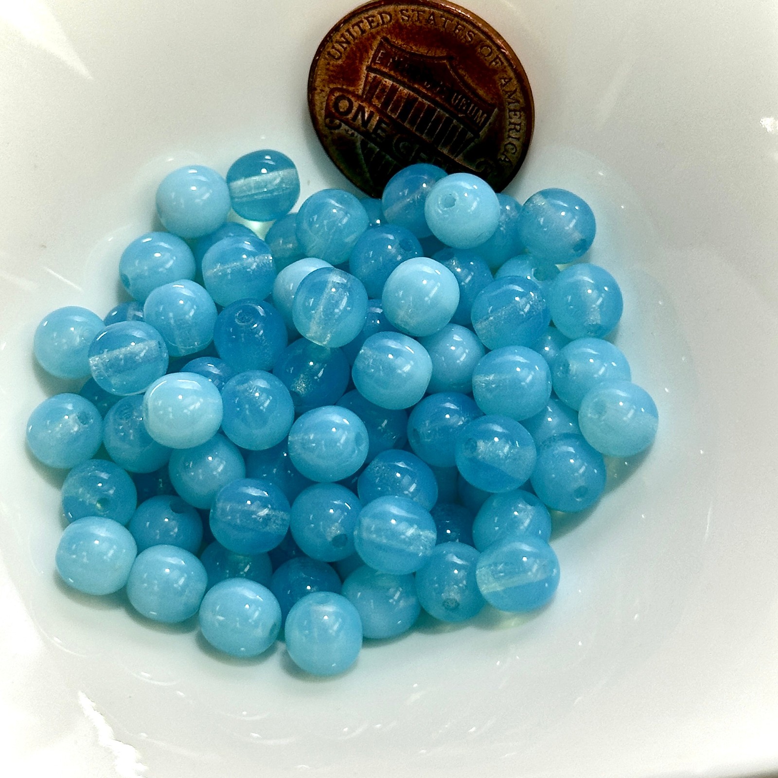 Czech Pressed Druk Round Smooth Glass Beads 6mm Lt.Blue Opal 80pcs CL1090