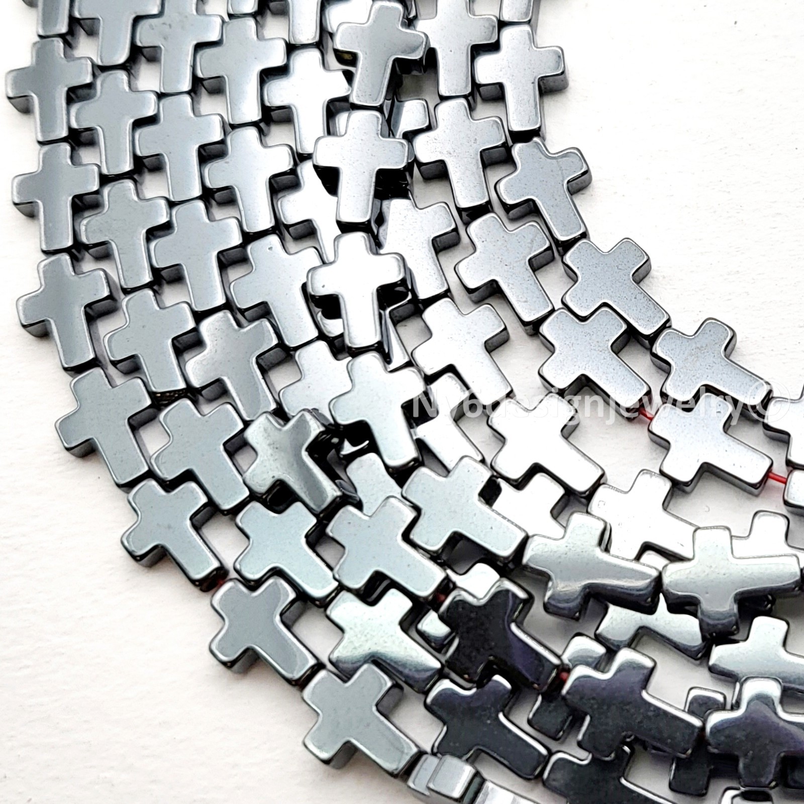 Metallic Gray Hematite Cross Beads – 8x6mm –15” Strand Natural Gemstone Beads
