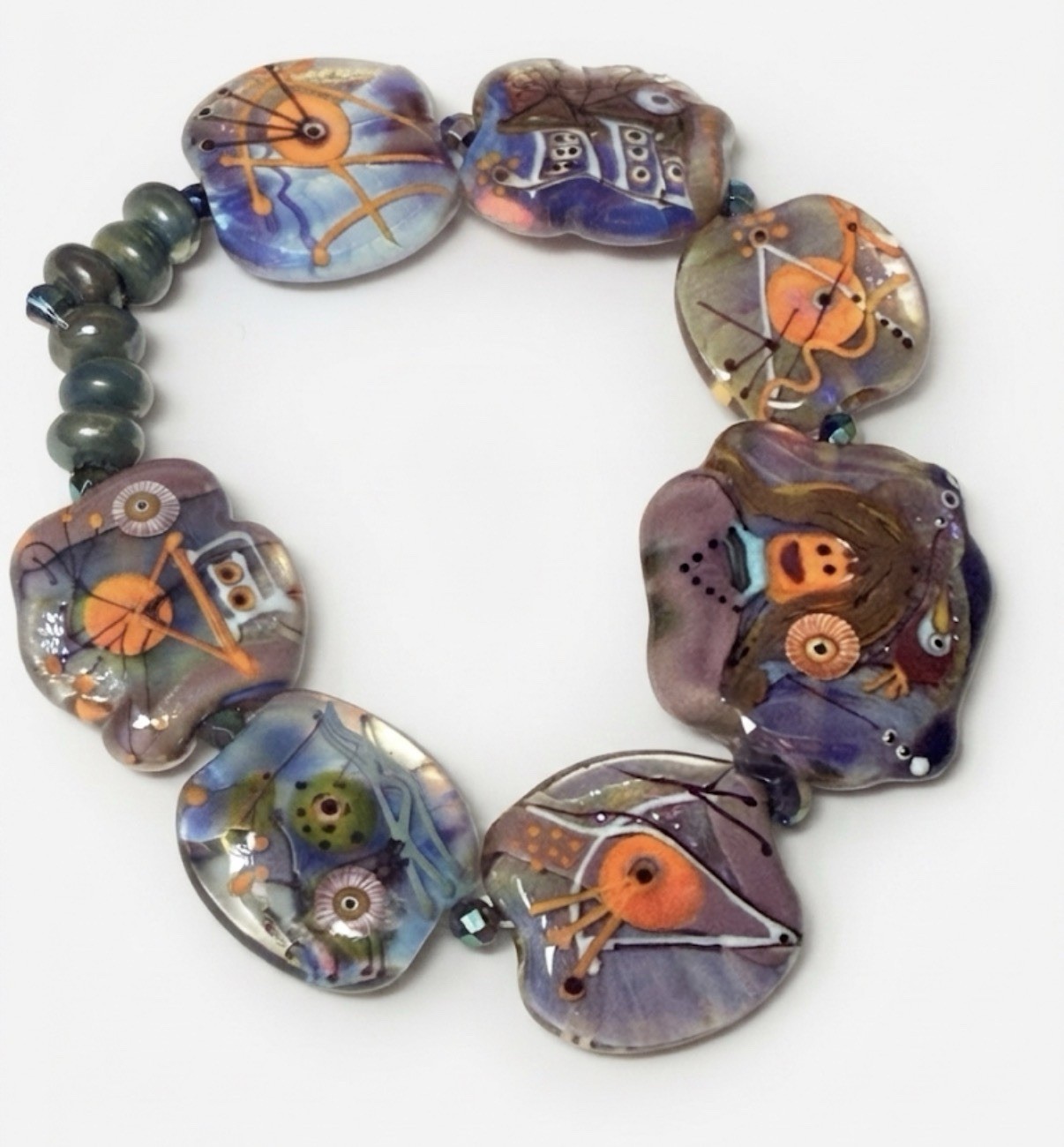 Manuela Wutschke Lampwork Bead Set 7pc Abstract Girl Face Focals – Archival NOS