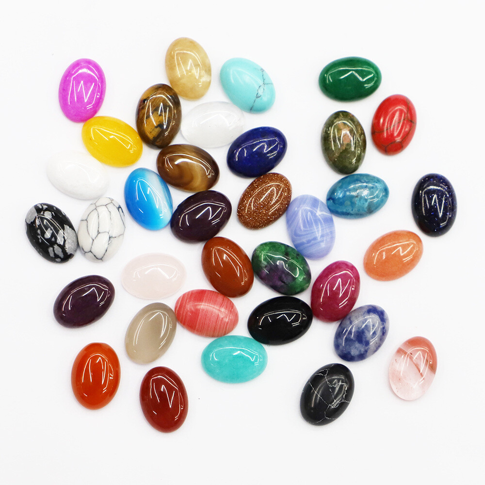 1000pcs Mixed Natural Stone 10x14mm Oval Cab Cabochon Jewelry Making No Holes