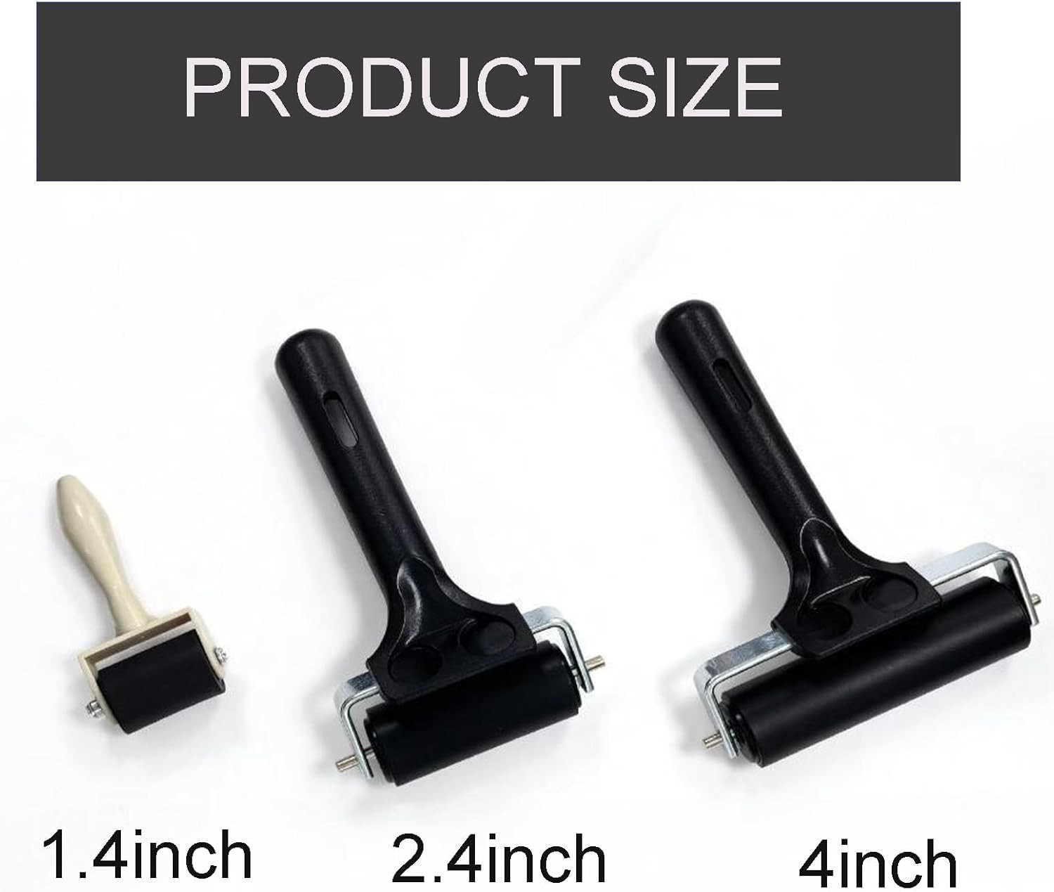3-Pack Hard Rubber Brayer Rollers 1.4/2.4/4 Inch for Printmaking Ink Stamping