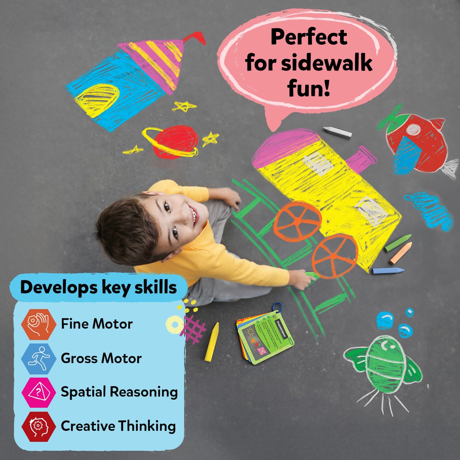 Sidewalk Chalk Activity Kit – Creative Outdoor Fun with 18 Washable Chalk Sti…
