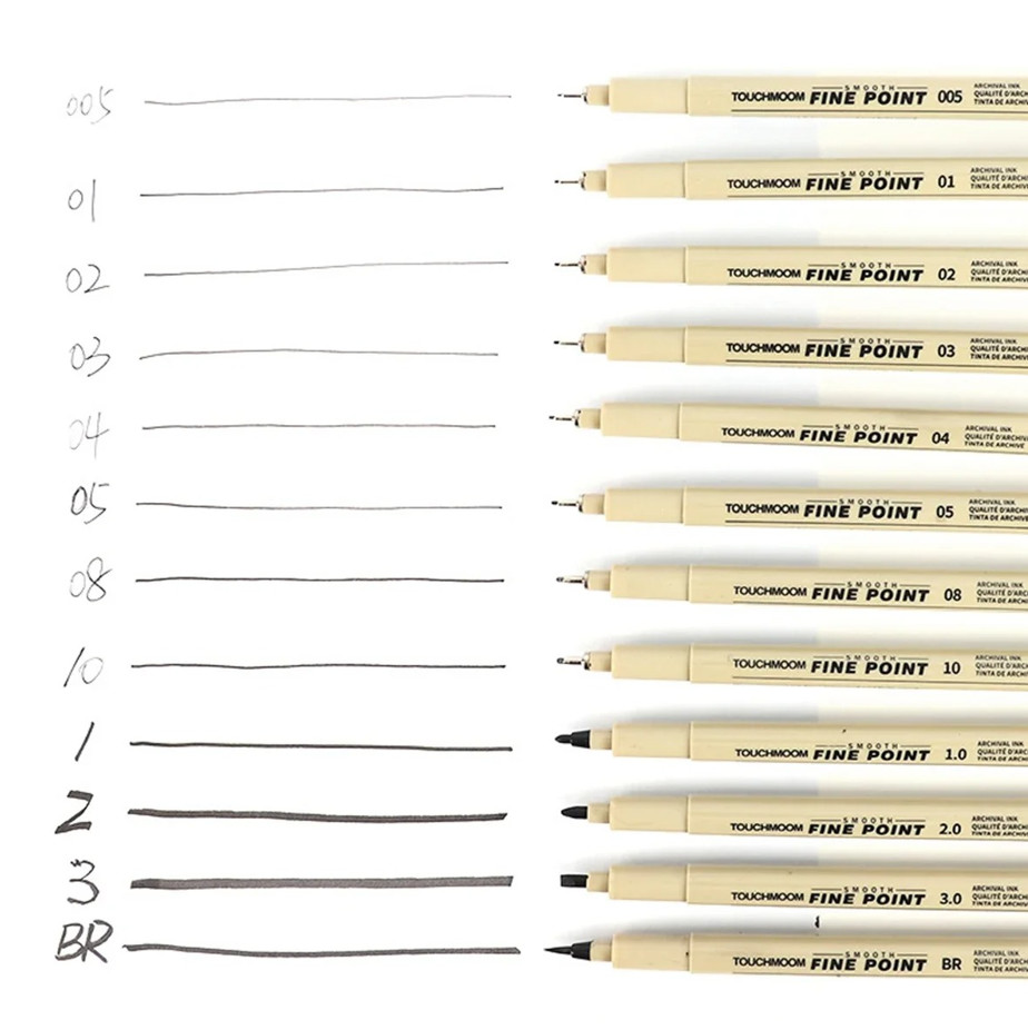 9pcs Fineliner Sketch Pen Set – Black Hook & Needle Tip Drawing Markers