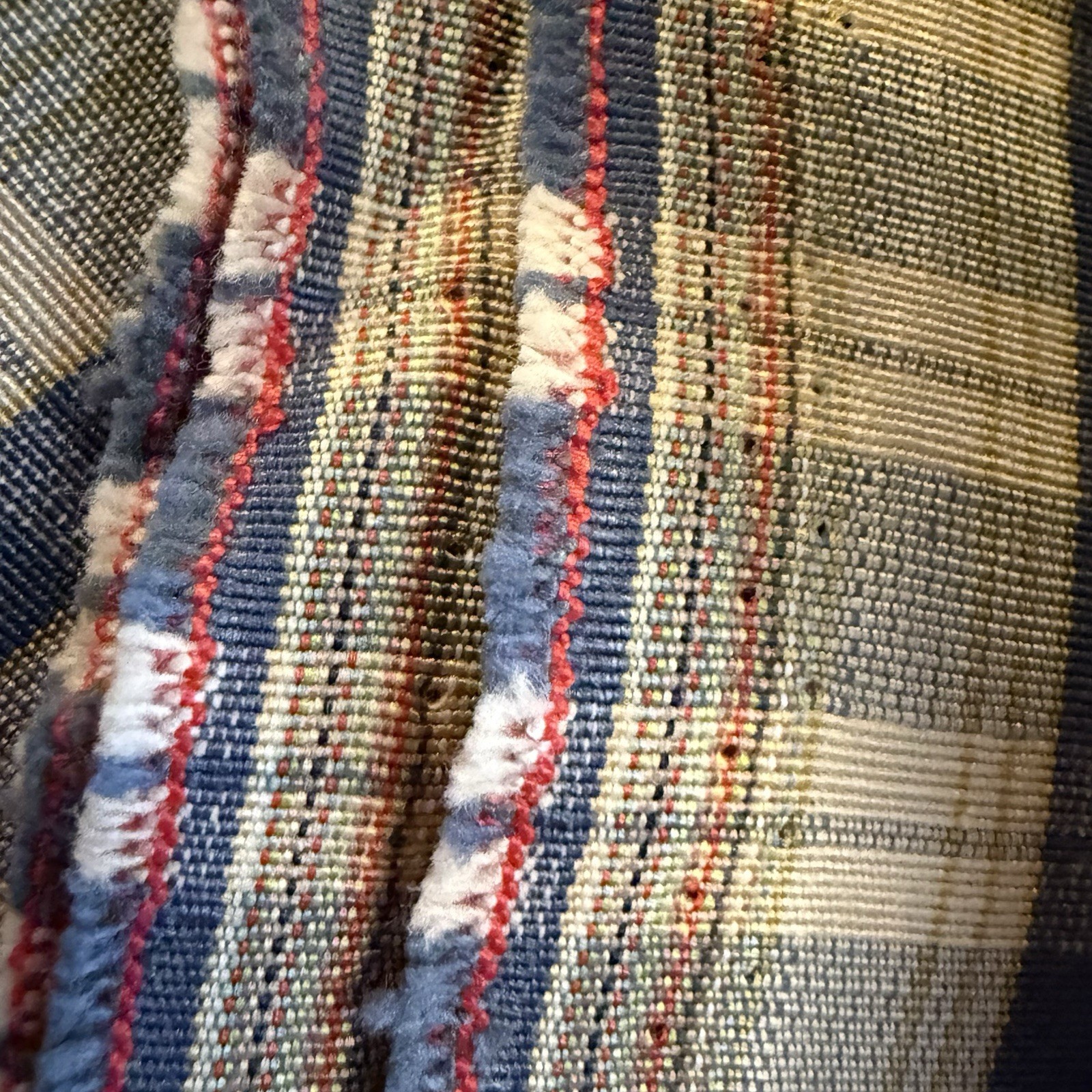 Vtg Indoor Outdoor Water Resistant 70s Style Blue Plaid Upholstery Fabric 5+Yd