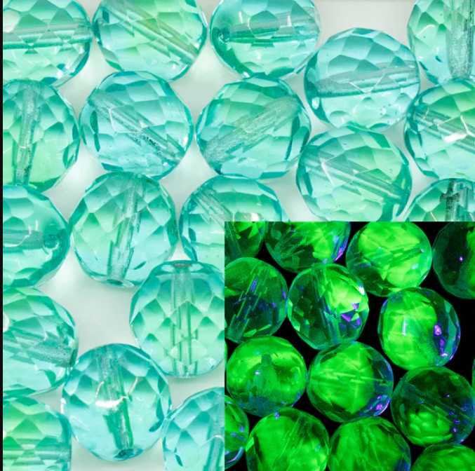 Blue Green Uranium Glass Beads Fire Polished 12mm for Jewelry Making Crafts 5pcs