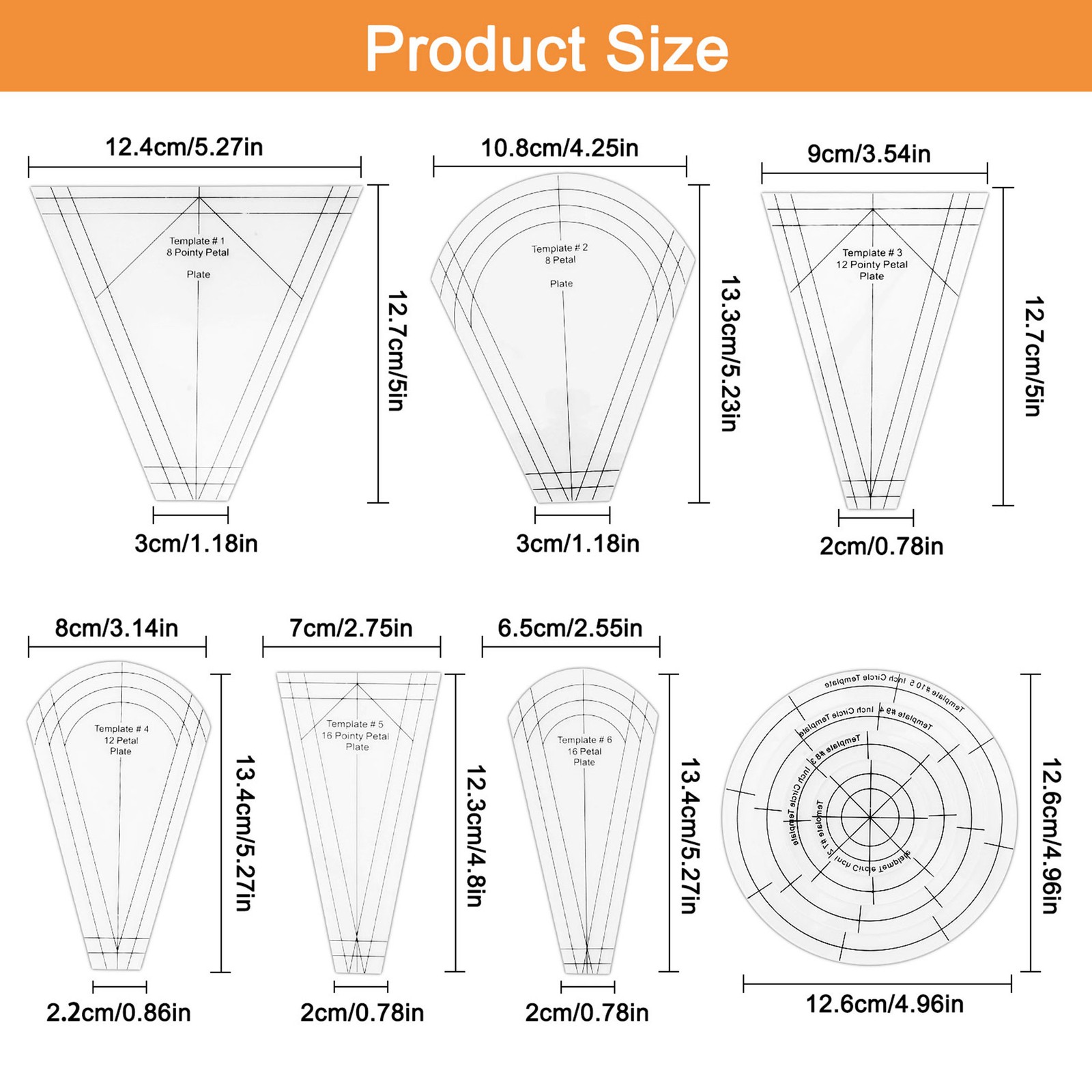10 PCS Acrylic Quilting Ruler Set Transparent Patchwork Templates for DIY Sewing