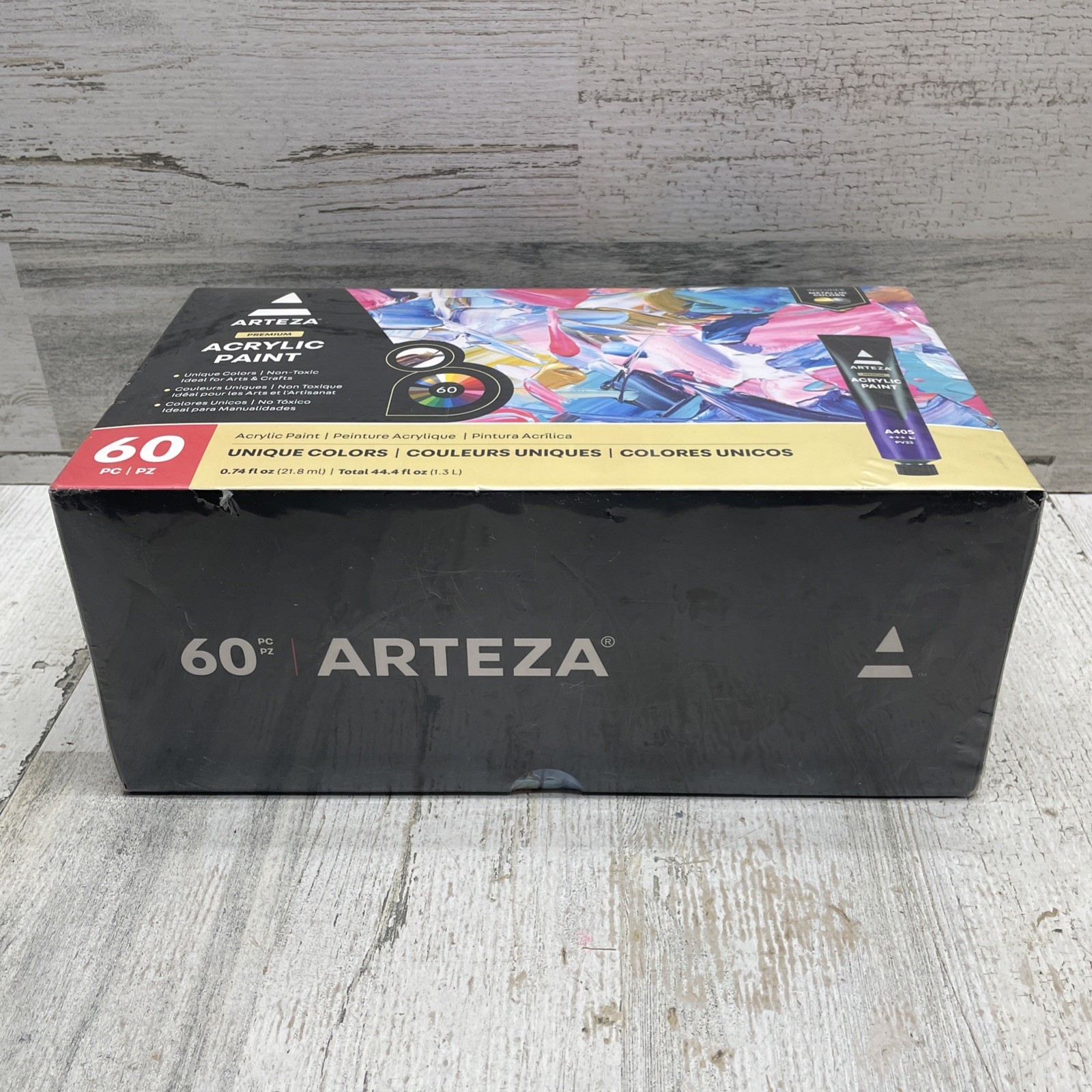 Arteza Acrylic Paint, Set of 60 Colors/Tubes (0.74 oz, 22 ml) with Storage Box