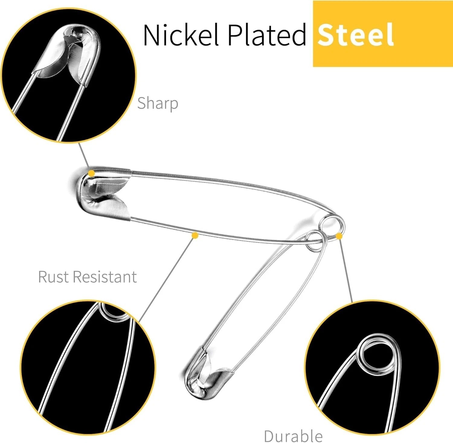 Safety Pins – 150 Pcs Assorted Sizes Silver Pins Bulk – Small & Large Heavy Duty