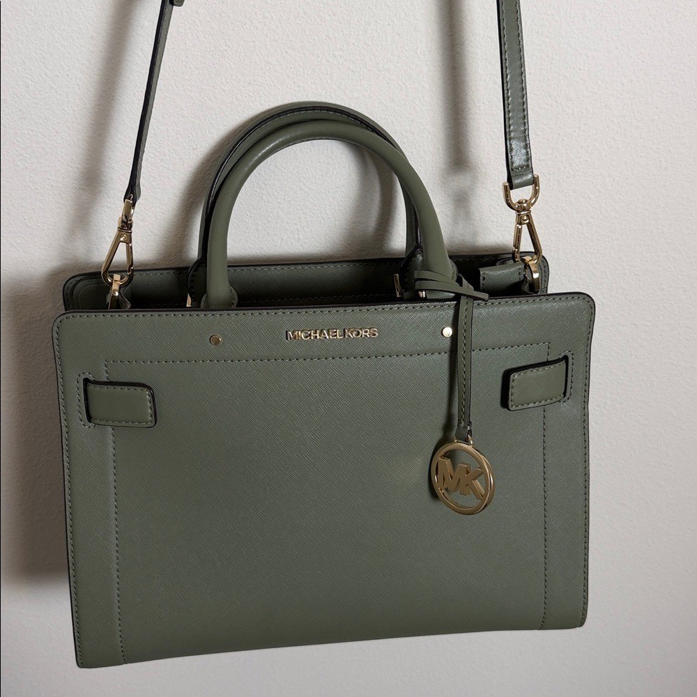 Michael Kors Rayne Saffiano Leather Satchel Olive Green