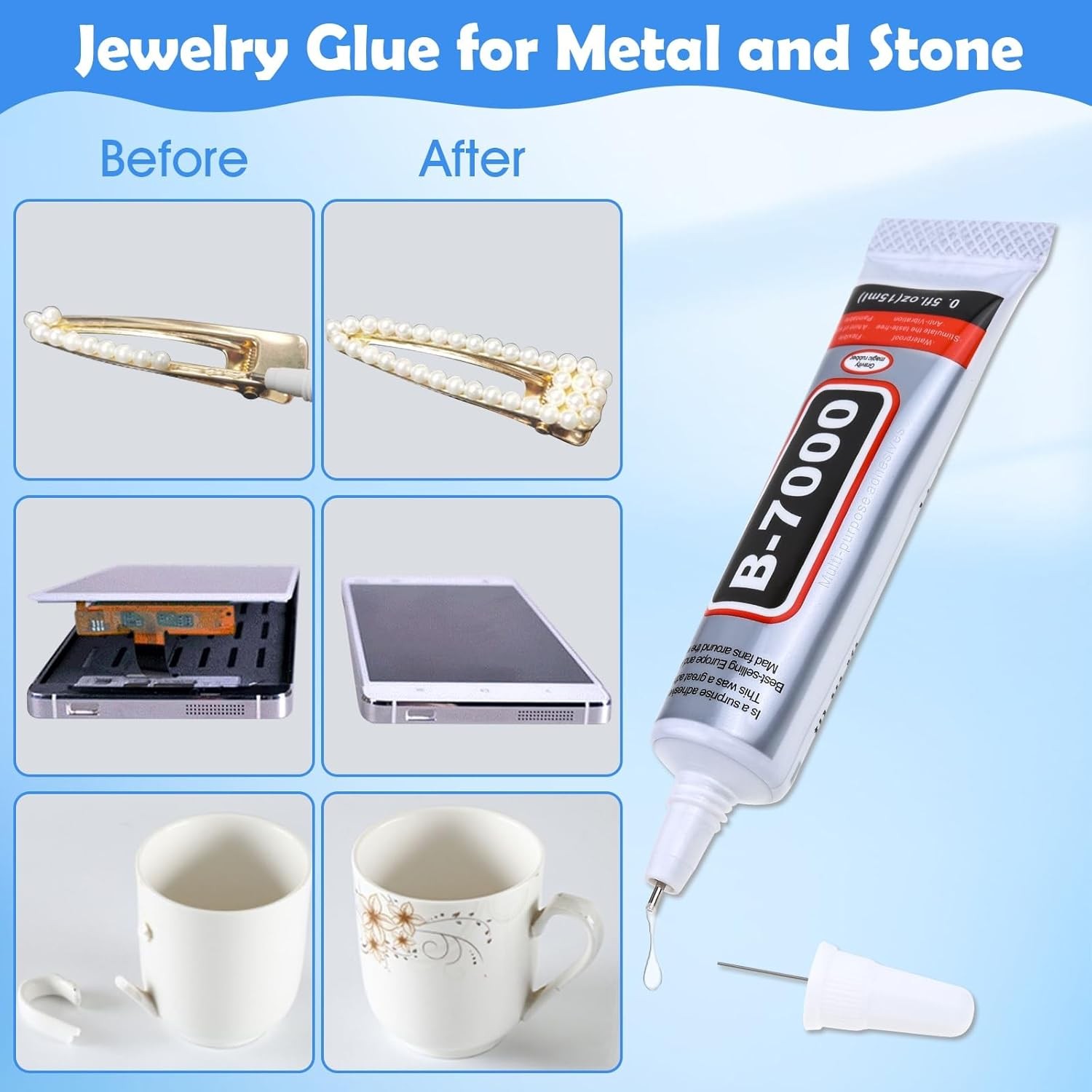 B7000 Glue Clear for Rhinestones, 4pcs 15mL Strong Adhesive B-7000