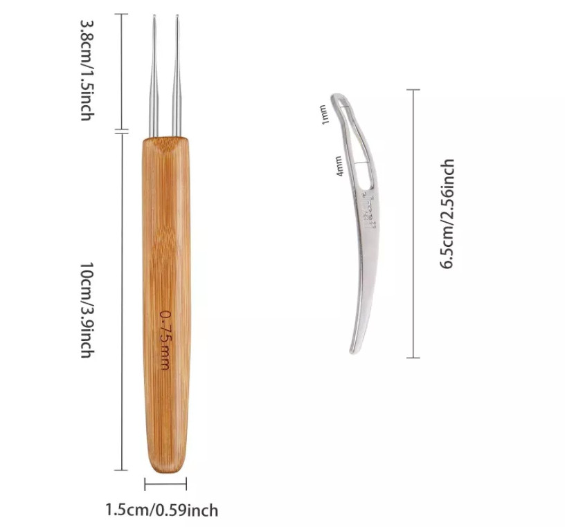 5Pcs DIY Crochet Needle Hook Bamboo Handle Dread Knit Hair Making Braiding Tool