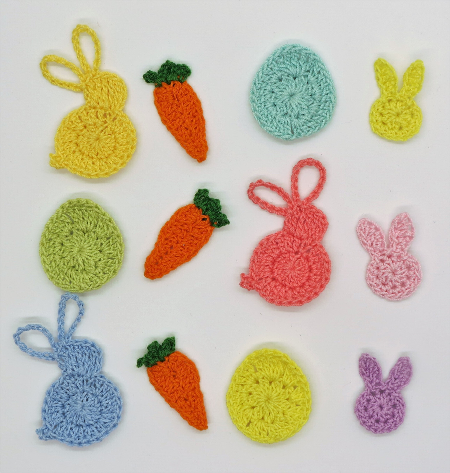 Crochet Easter Bunny Carrot Egg Embellishment Applique 9-12 pcs Cardmaking Craft