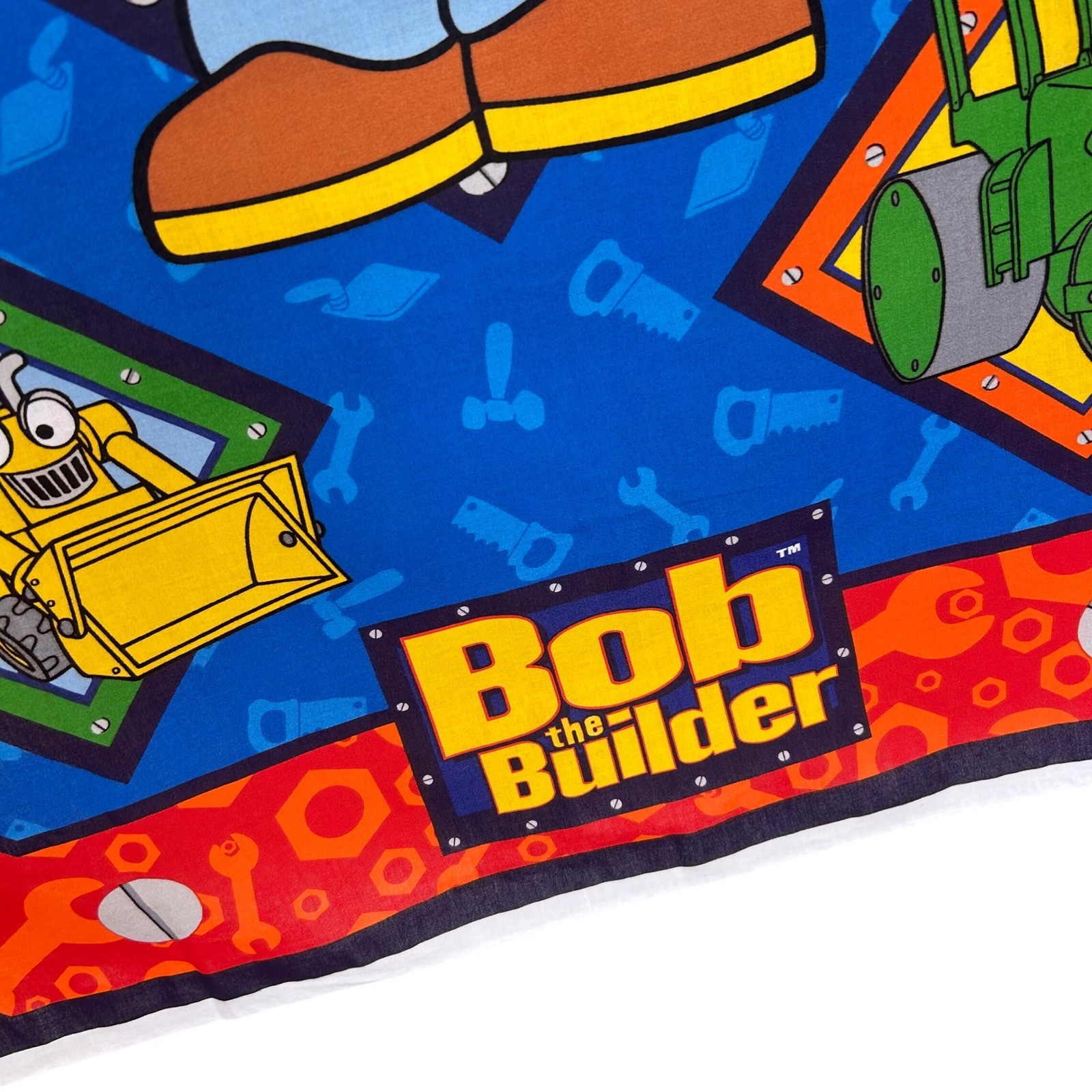 Cranston Print Works Bob the Builder Fabric Panel Kids OS Blue 2002 Vintage Y2K