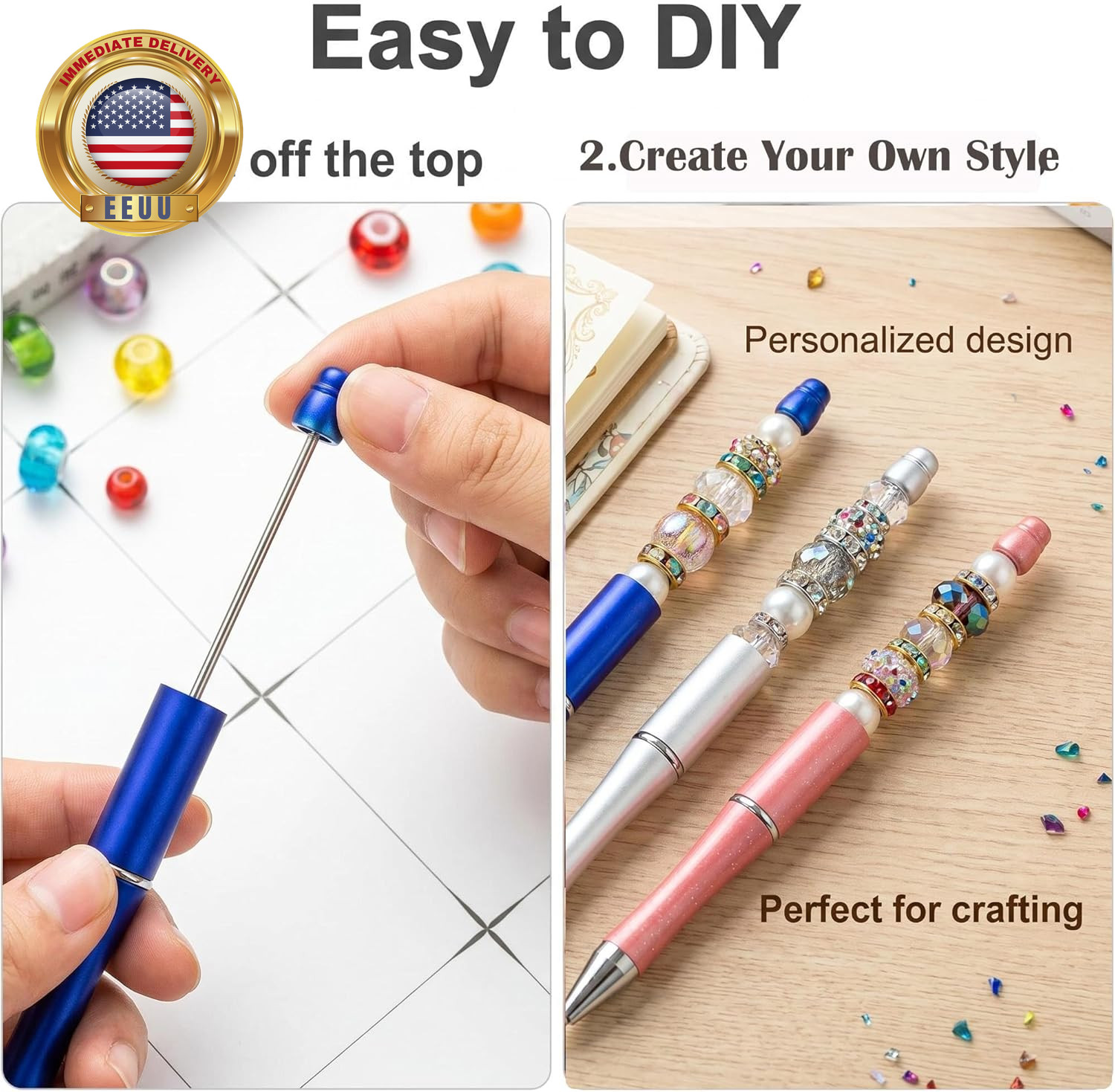 30Pcs Multicolor Beadable Pens Bulk – DIY Customizable Pen Set for Crafting, Smo