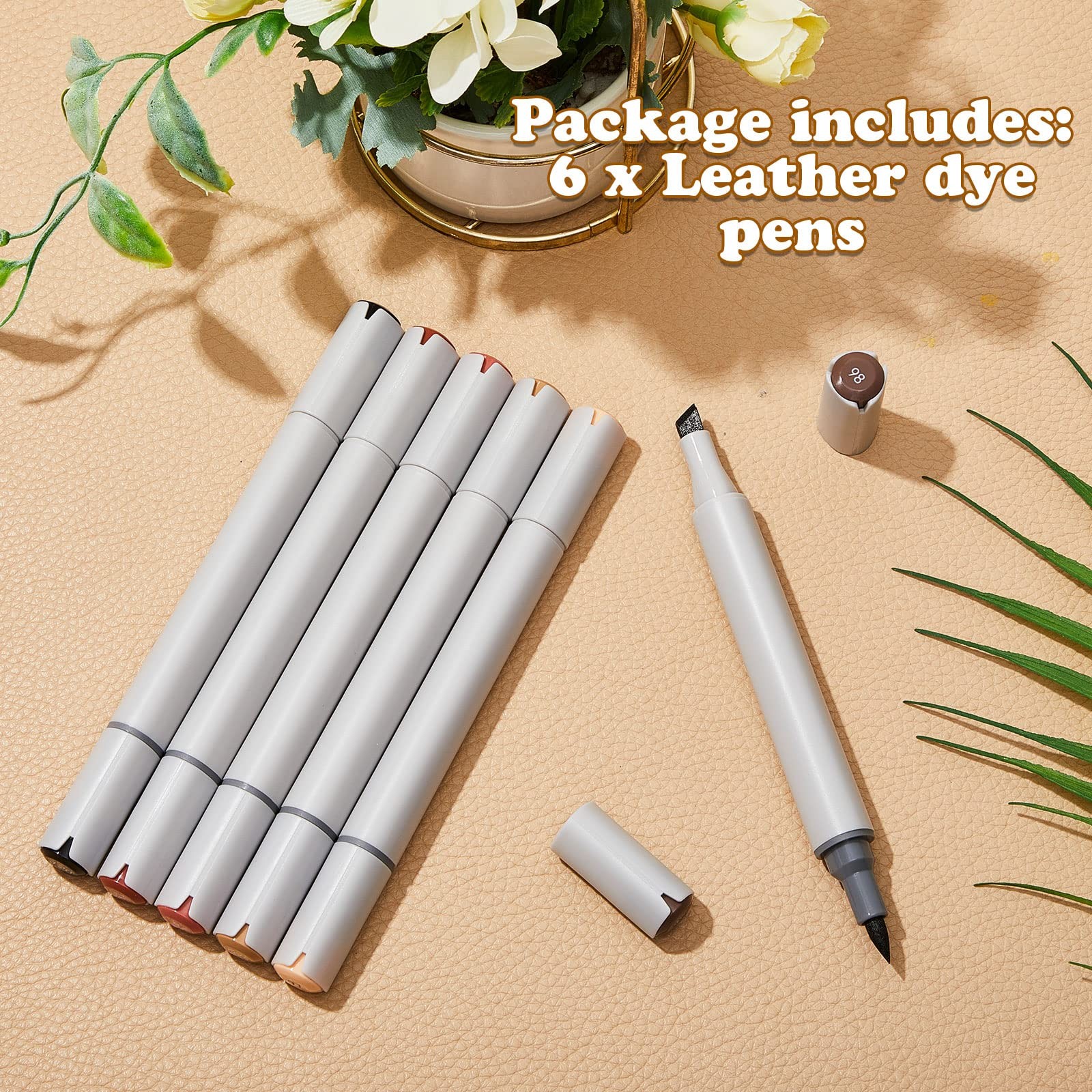 6 Pack Dual Tip Leather Dye Marker Pens for Furniture Shoe Repair Kit