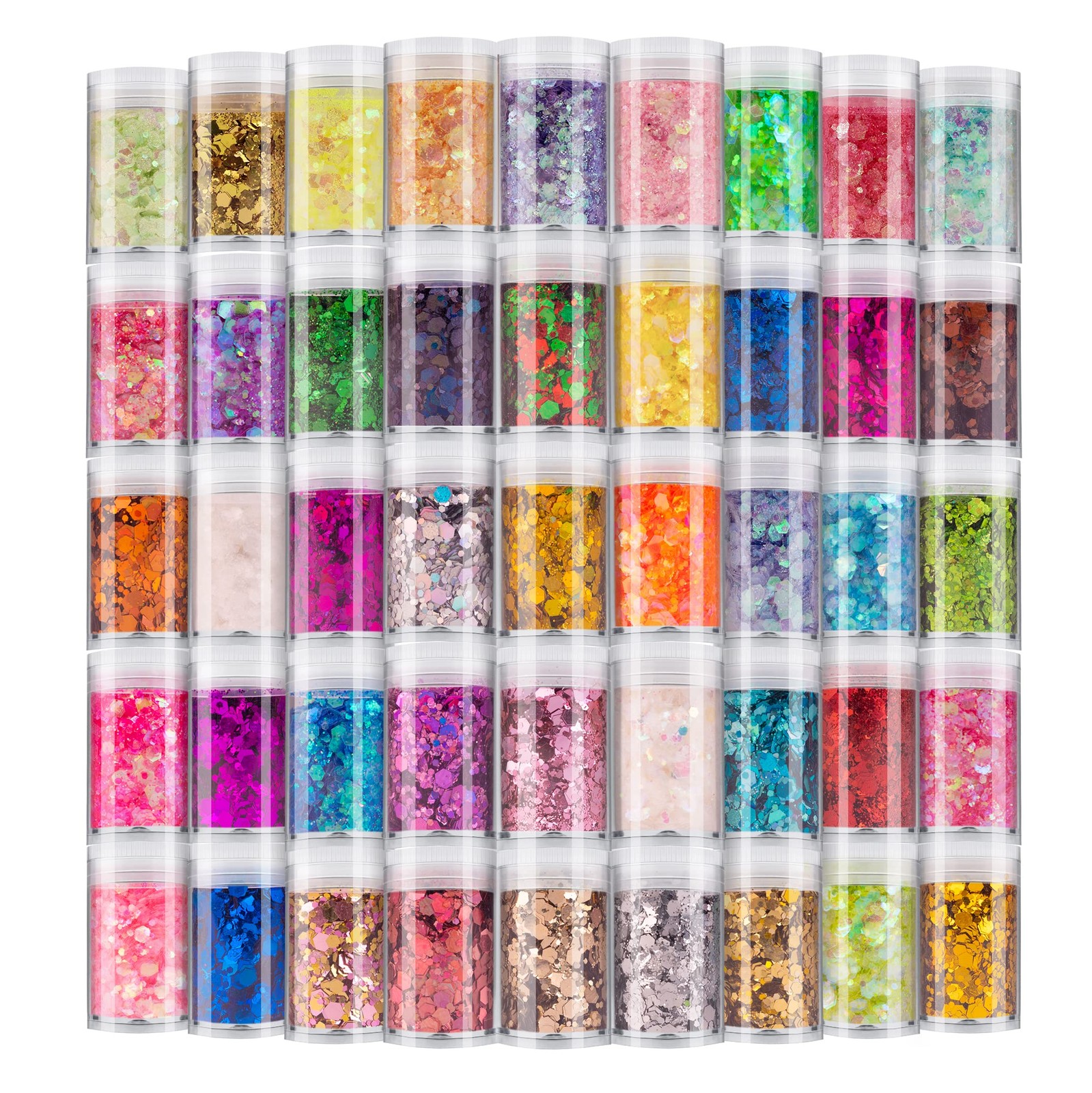 Holographic Chunky and Fine Glitter Mix, 45 Colors for Face Body Nail Art