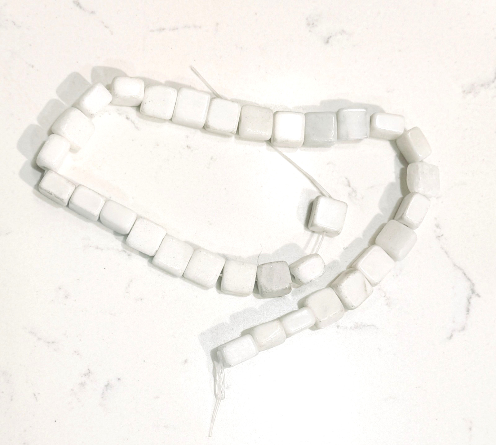 Marble Stone Beads White Flattened Square 10mm x 5mm 32 pcs