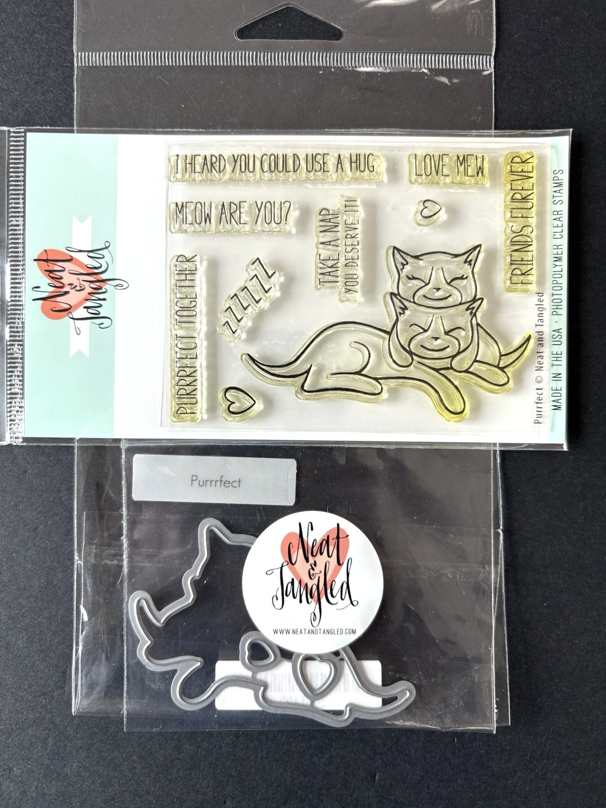 Neat & Tangled Purrfect Cat Stamps & Metal Cutting Die Set UM Clear Stamps