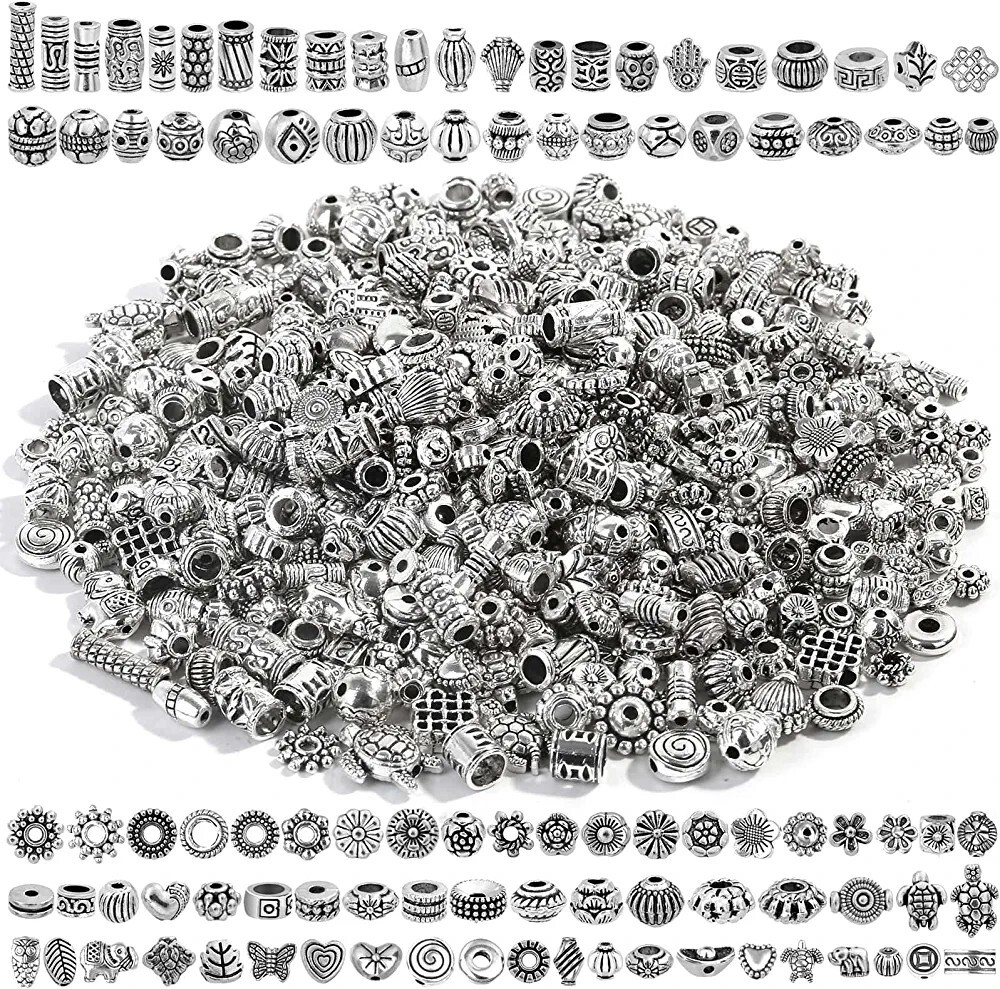 50 Assorted Spacer Beads Mixed Lot Metal Antiqued Silver Jewelry Findings
