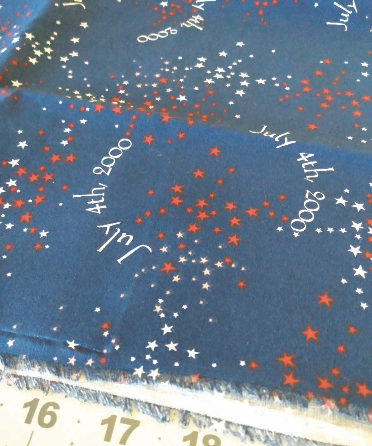 Vintage Patriotic Cotton Fabric Less than 1/2 Yard Red White Blue July 4th, 2000