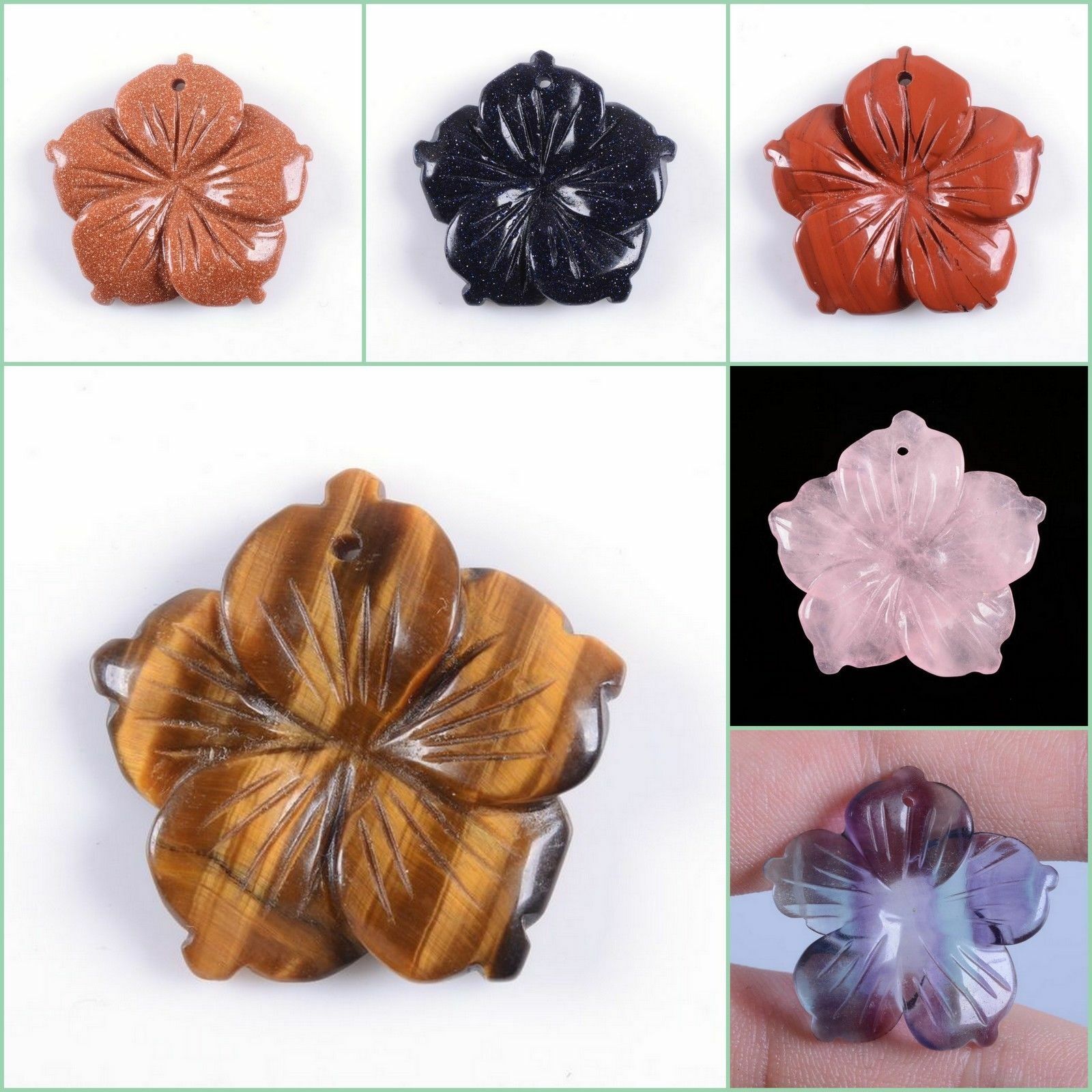 28mm Hand Carved gemstone Hawaii flower pendant bead 1.1″