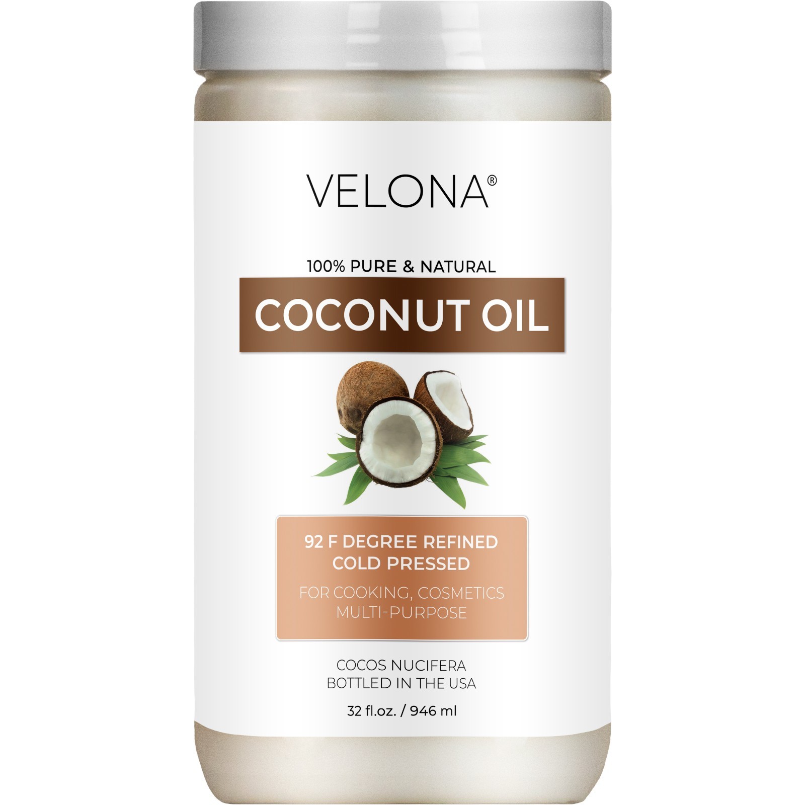 Coconut Oil 92 Degree by Velona – 2oz-7lb in jar Refined Cold pressed Skin Body