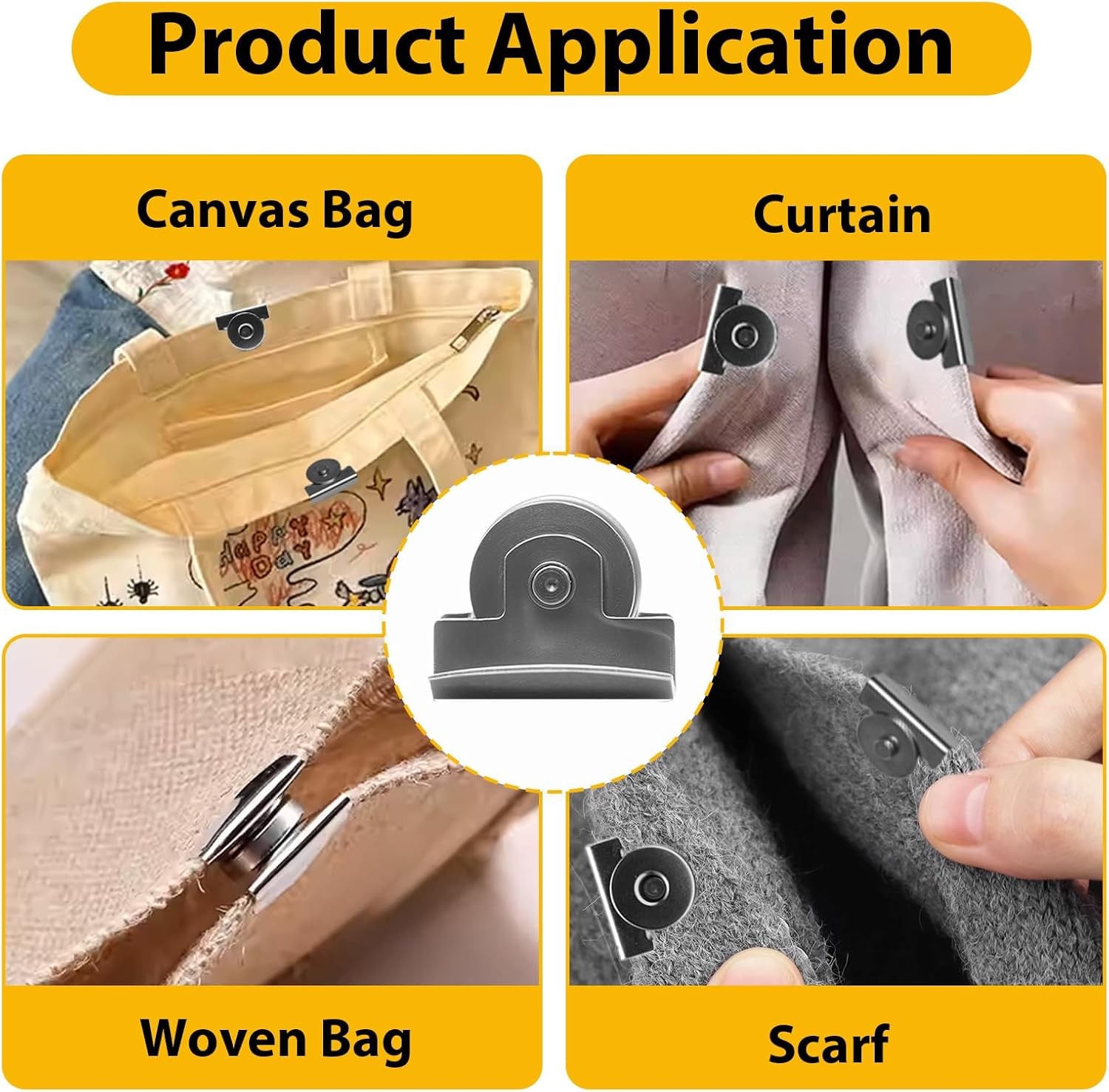 6Pairs Snap Buttons No-Sewing Clip Closures Metal Seamless Magnetic Buckle Clasp