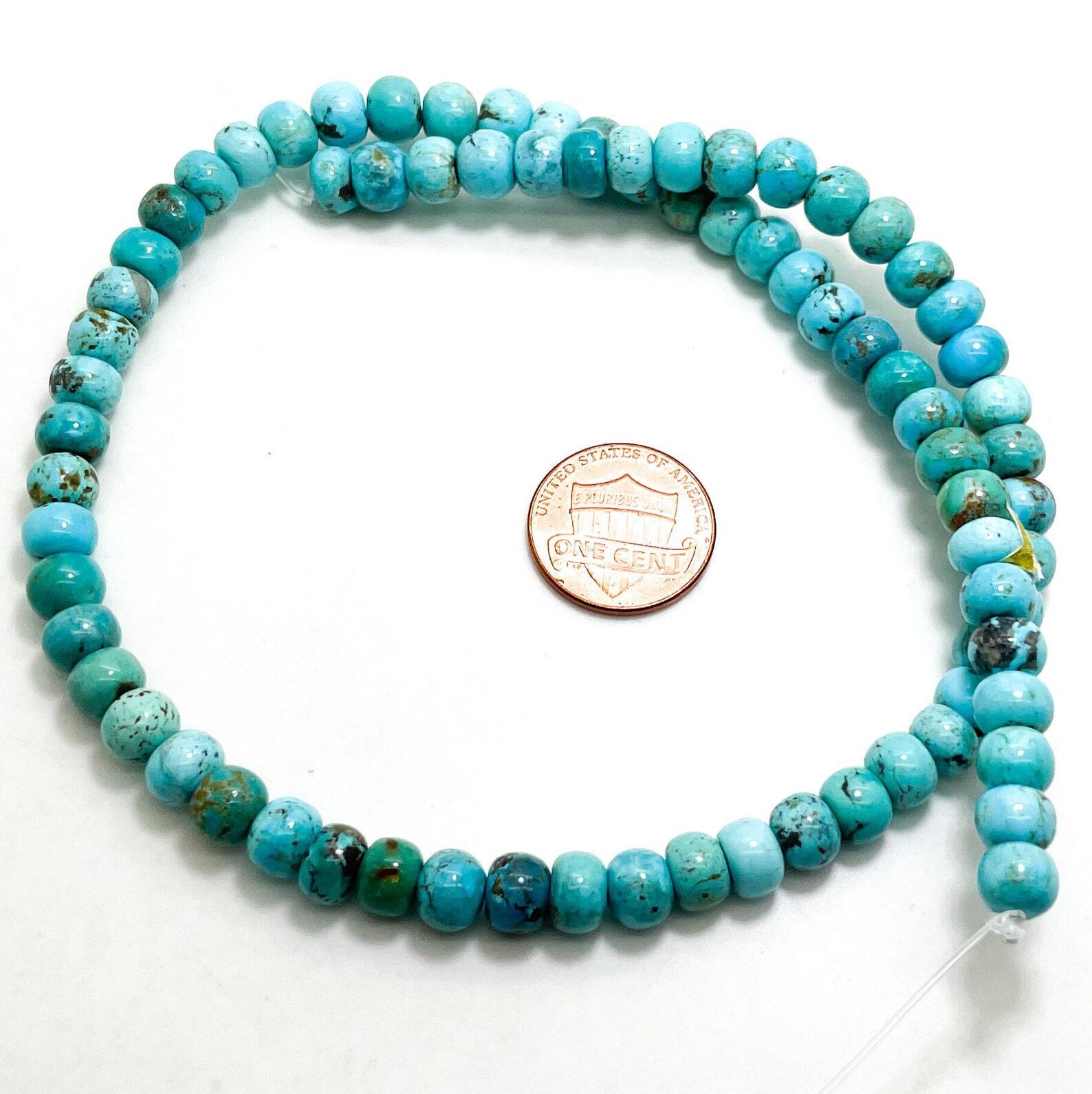 Natural Arizona Blue Turquoise Polished Rondelle Gemstone 6mm x 8mm Beads PGS368