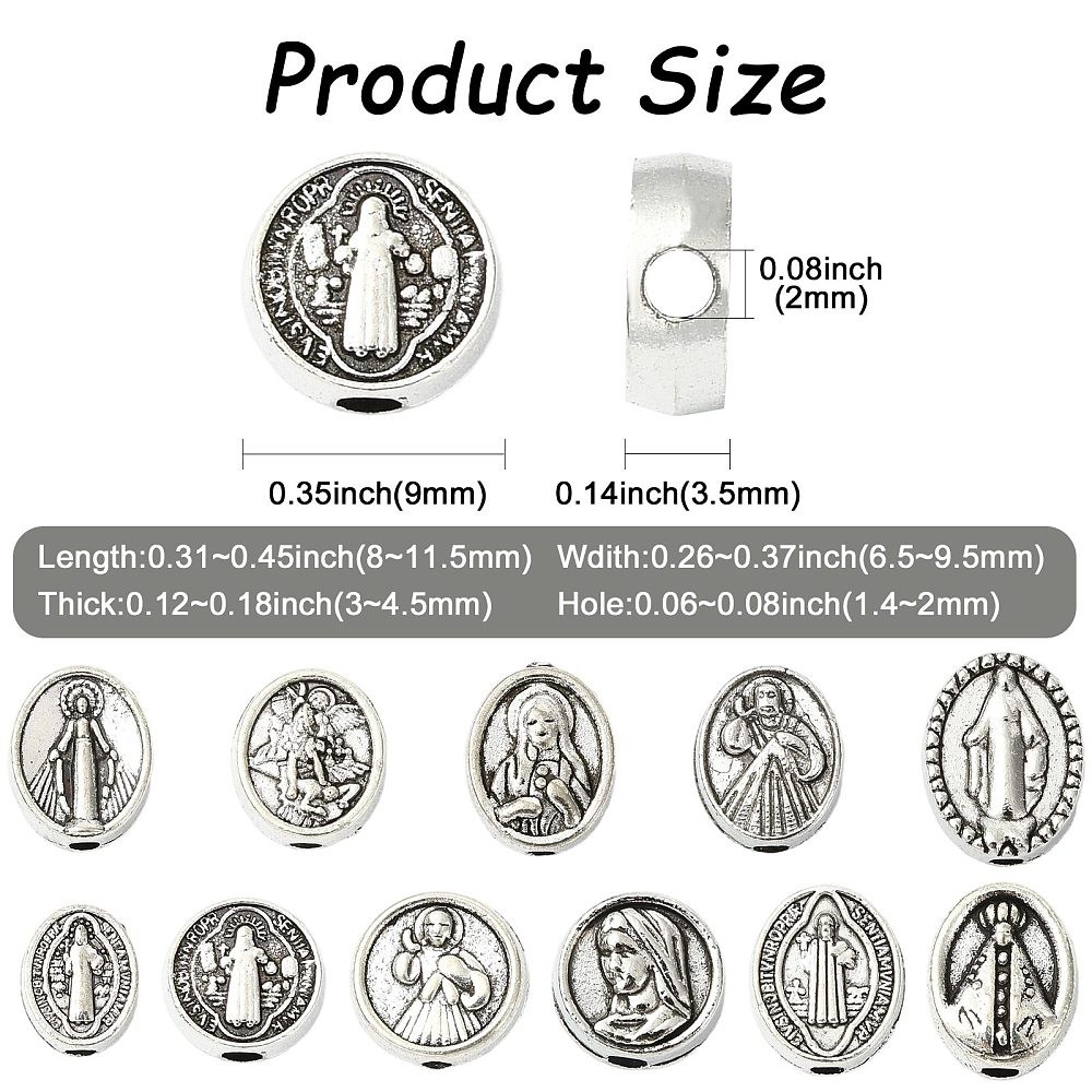 110pcs Metal Jesus Virgin Mary Holy Prayer Beads Tibetan Beads for DIY Craft