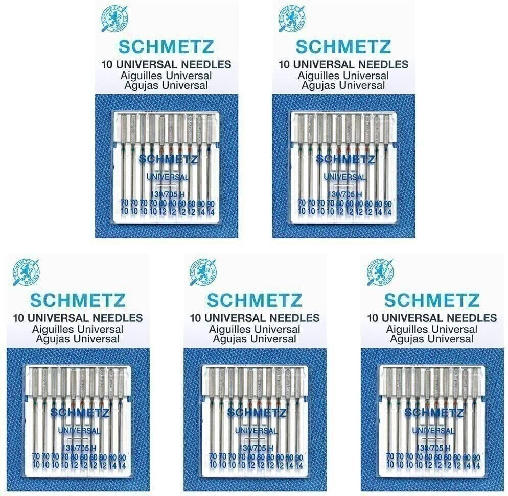 50 Schmetz Universal Sewing Machine Needles –  Assorted sizes – Box of 5 cards