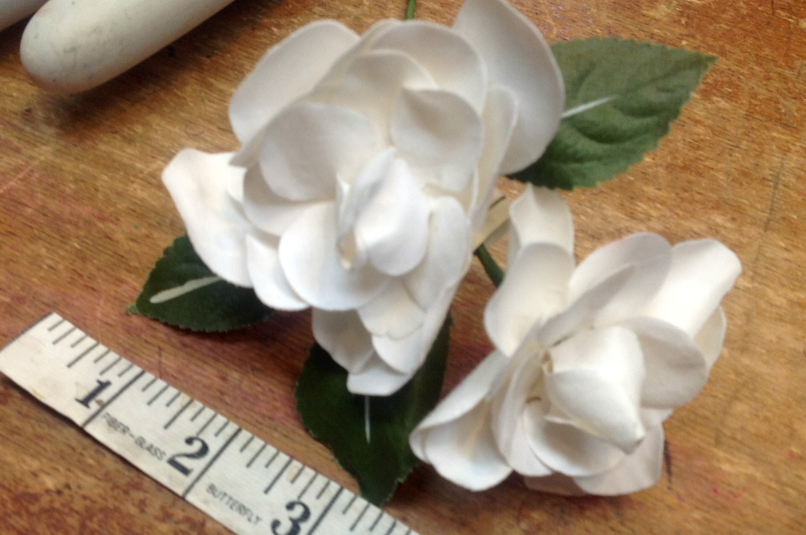 vintage linen silk white double gardenia leaves made in Czechoslovakia 1 spray