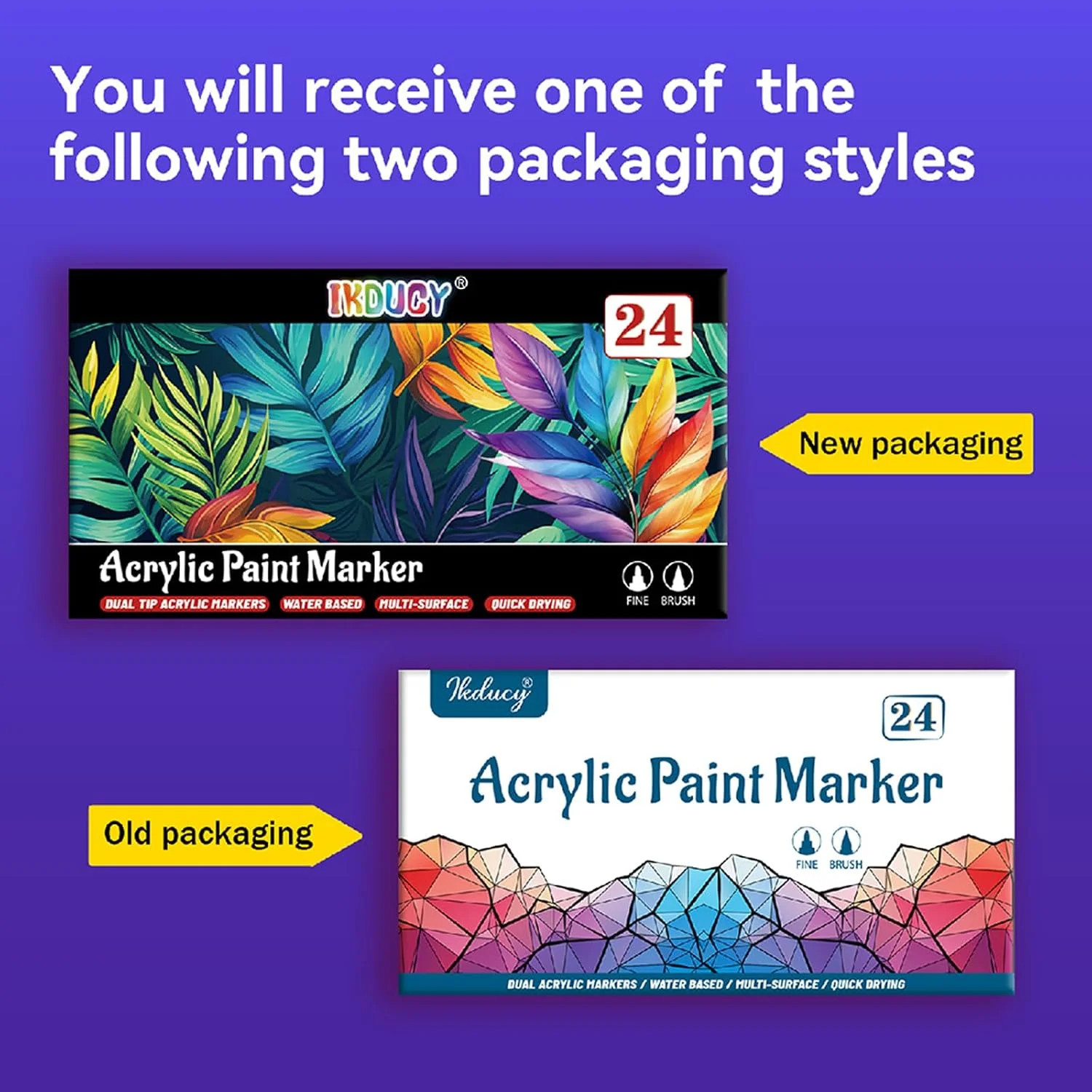 24 Acrylic Paint Markers – Paint Pens for Drawing, Brush + Fine Tips – for Fabri
