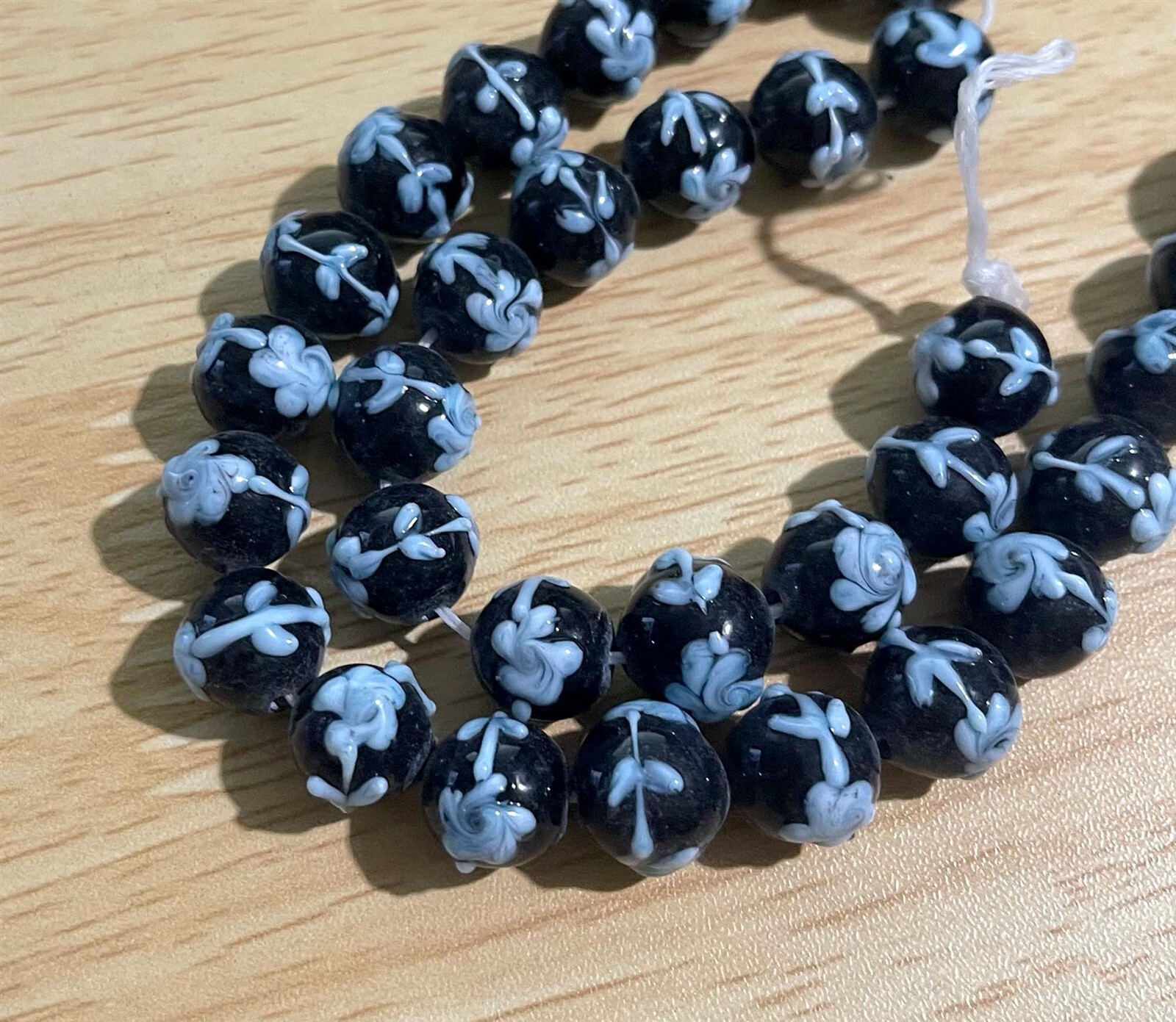 8 Lampwork Handmadel Glass Periwinkle Blue floral Roses Round Beads12mm