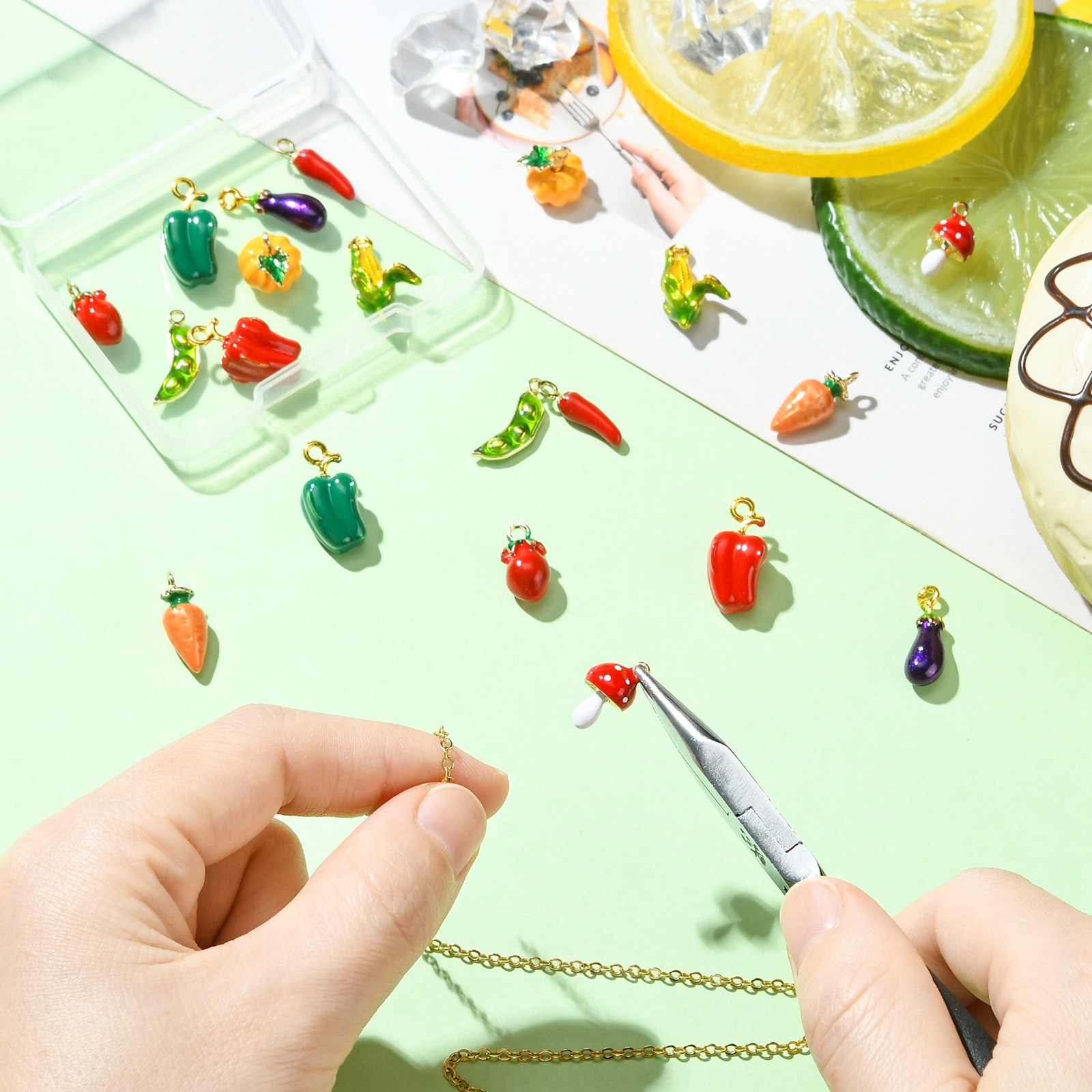 20pcs 3D Vegetable Fruit Enamel Charms Assorted Food Enamel Charms for DIY
