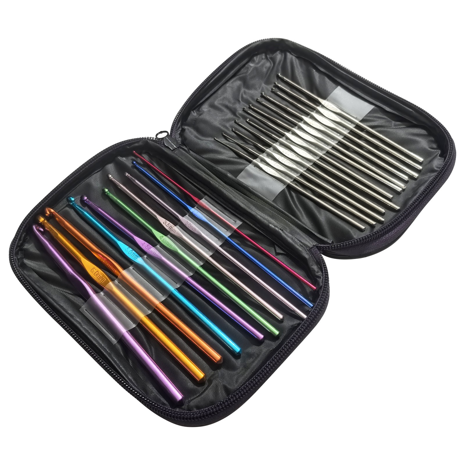 Aluminum Crochet Hooks Needles Knit 22 Pcs Set Multi Color Weave Craft Yarn New