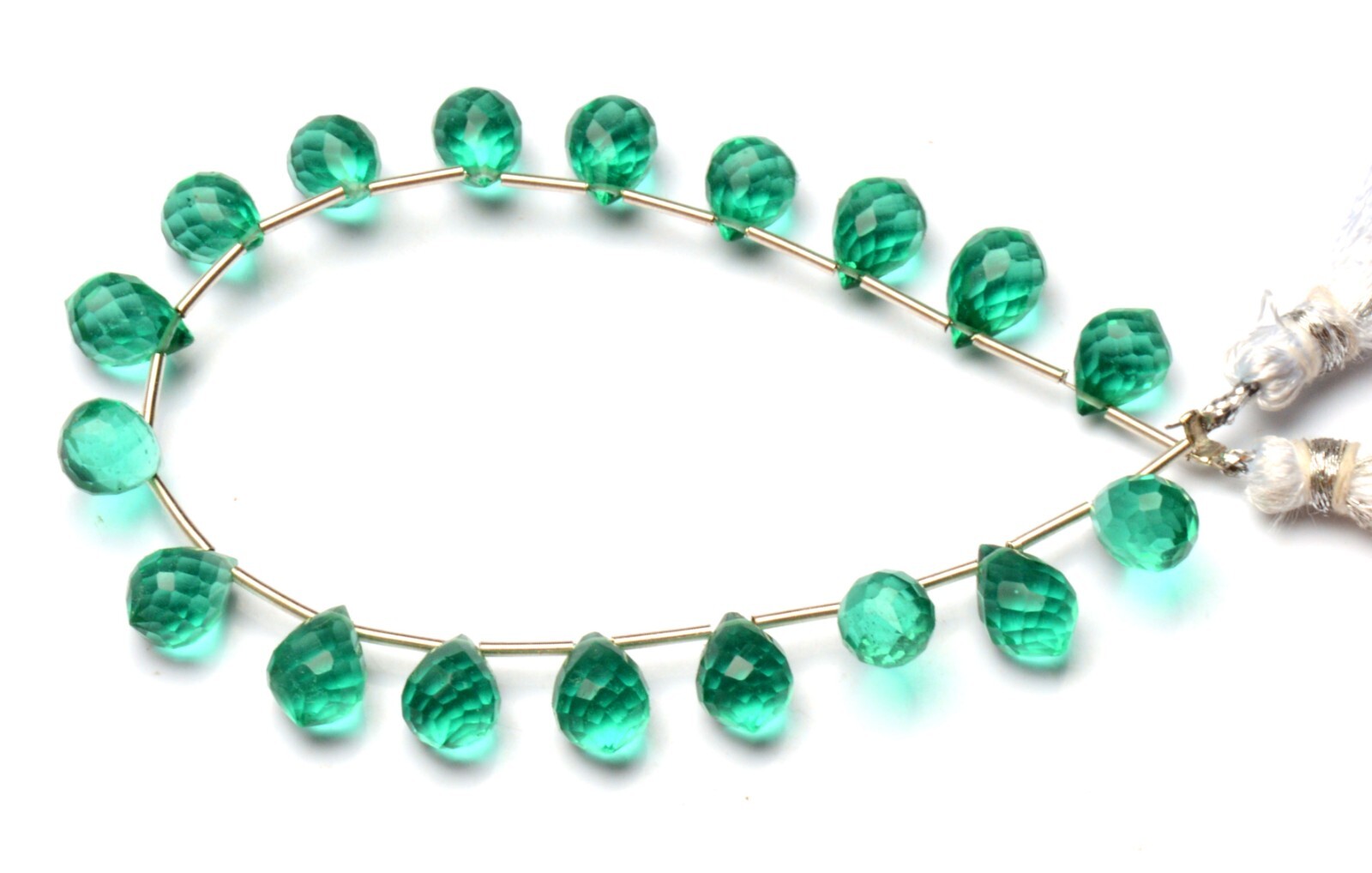 Emerald Gem Color Quartz Faceted 9×7 mm Size Teardrop Shape Briolette Beads 7″