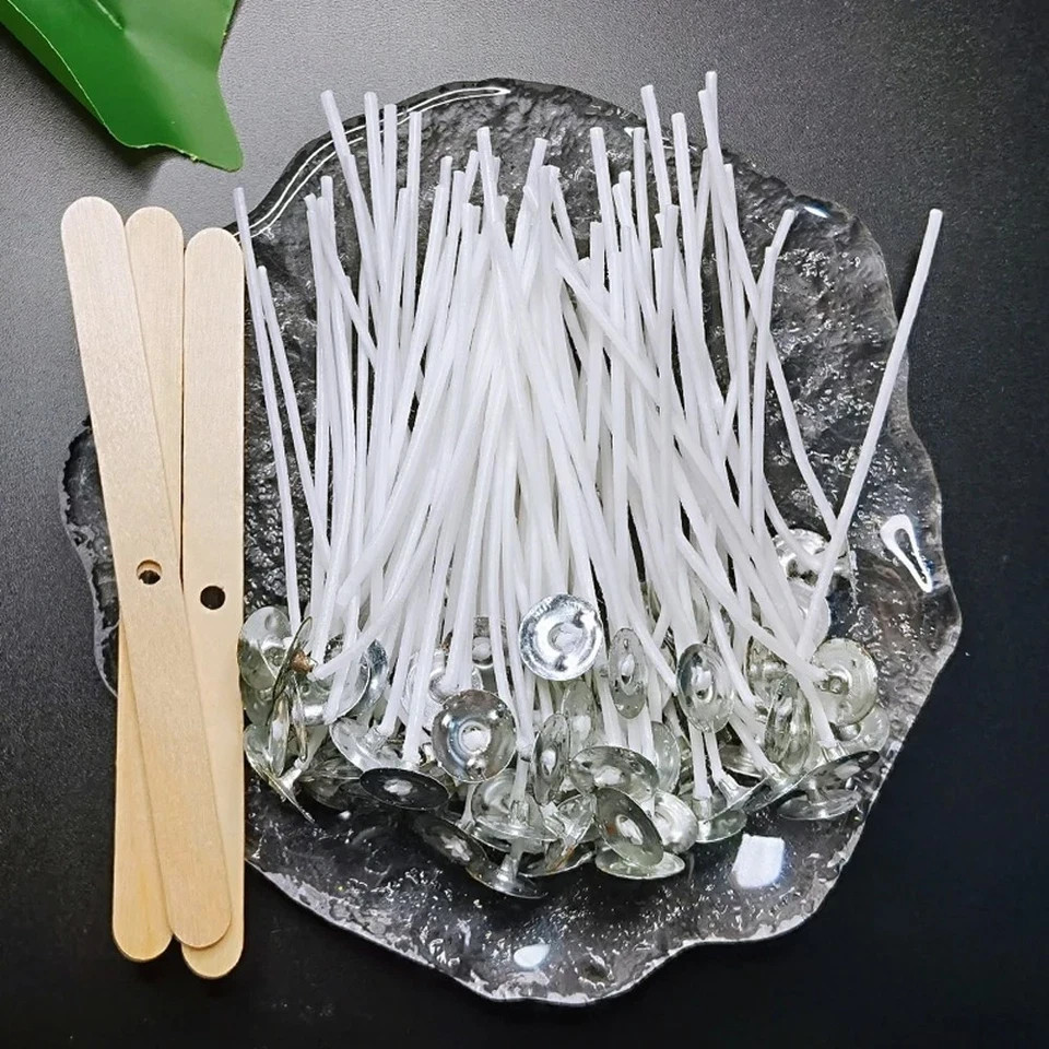 50pcs Candle Wicks 6 Inch Cotton Core Pre-Tabbed Smokeless Soy Wax DIY Craft Set