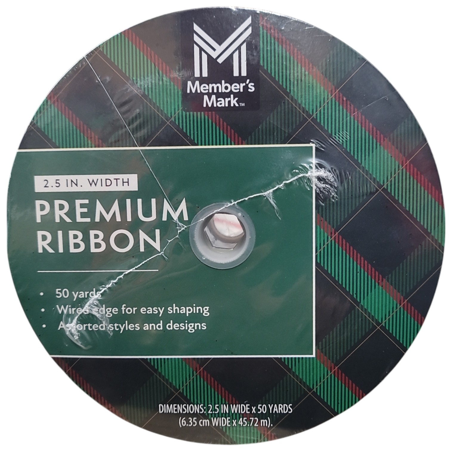 Members Mark 2.5 inch x 50 yards Wired Edge Premium Holiday Ribbon